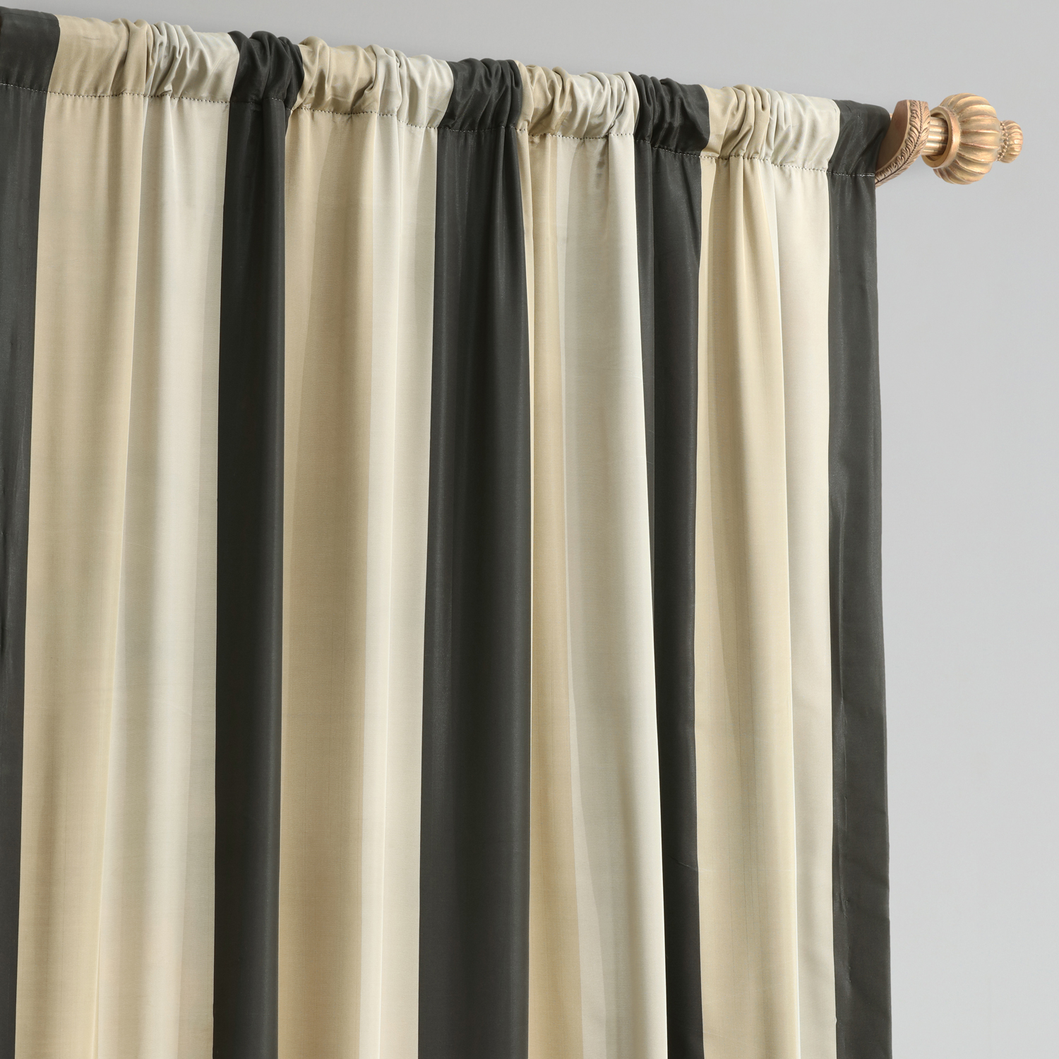 Sake Black & Gold Designer Striped Faux Silk Curtain