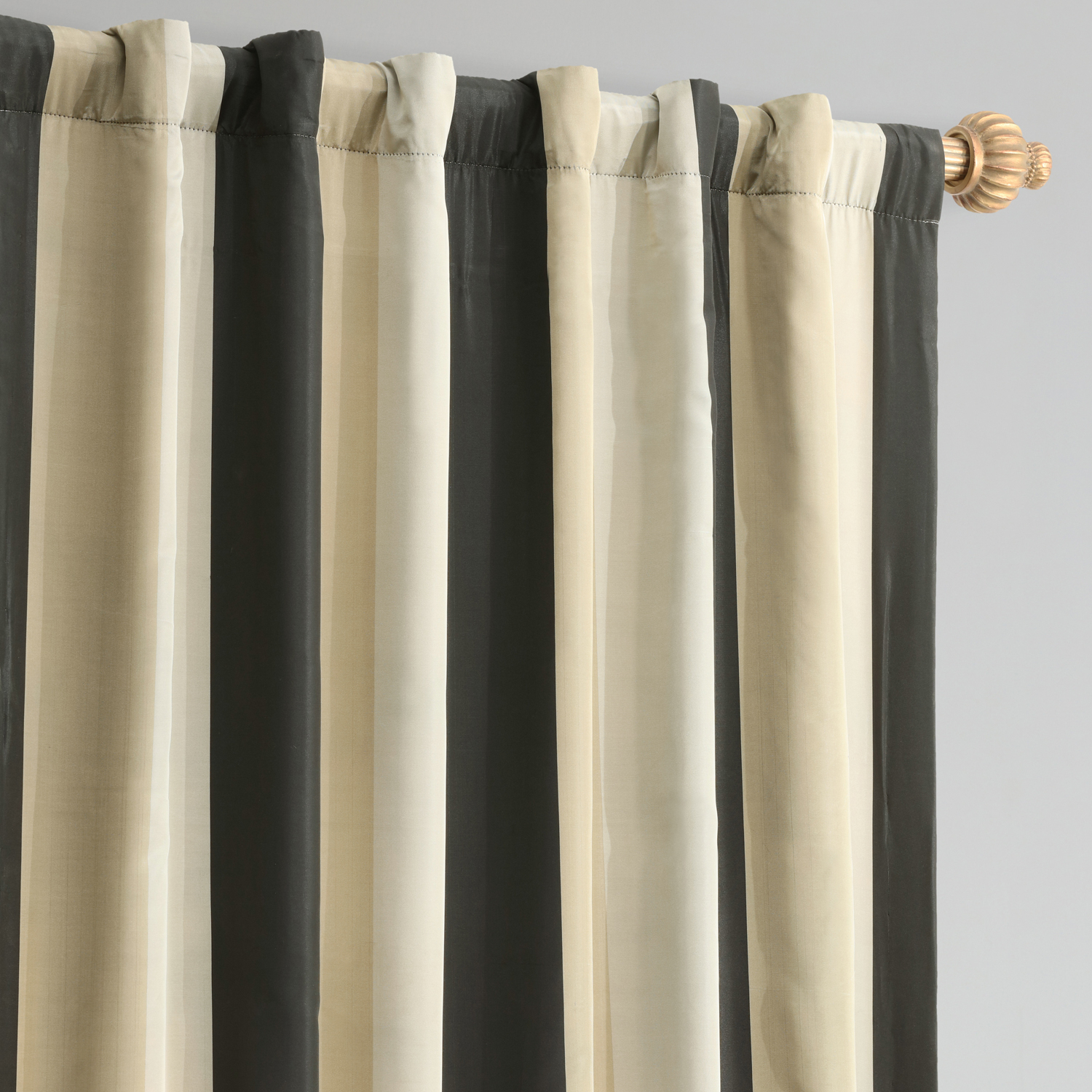 Sake Black & Gold Designer Striped Faux Silk Curtain