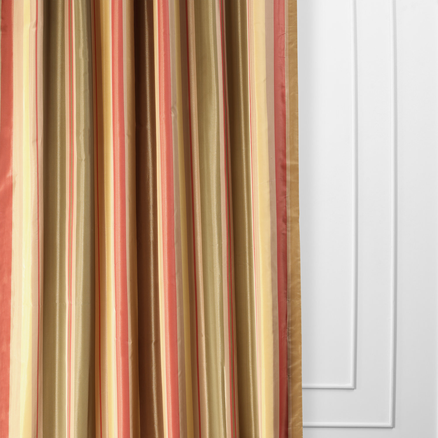 Mirage Gold, Green &amp; Red Designer Striped Faux Silk Curtain