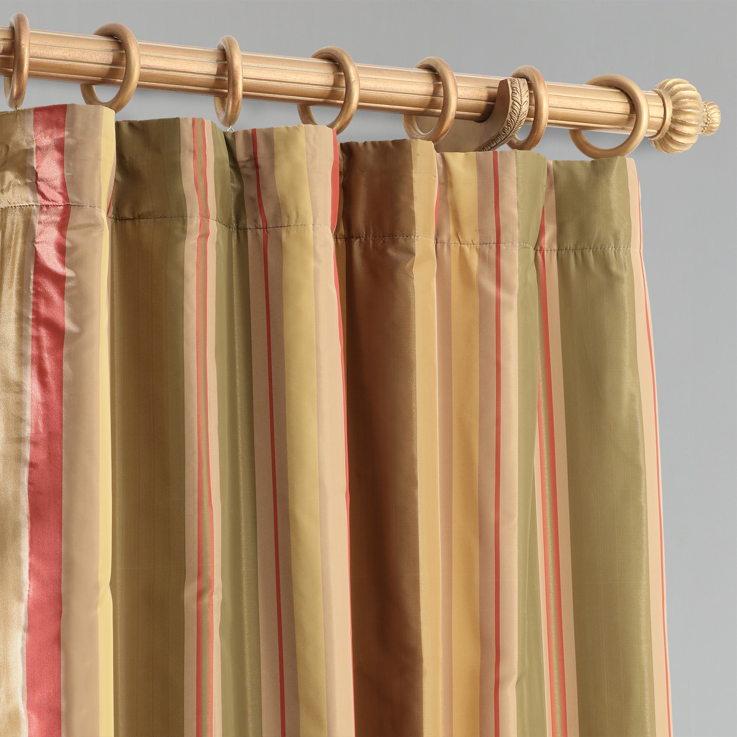 Mirage Gold, Green & Red Designer Striped Faux Silk Curtain