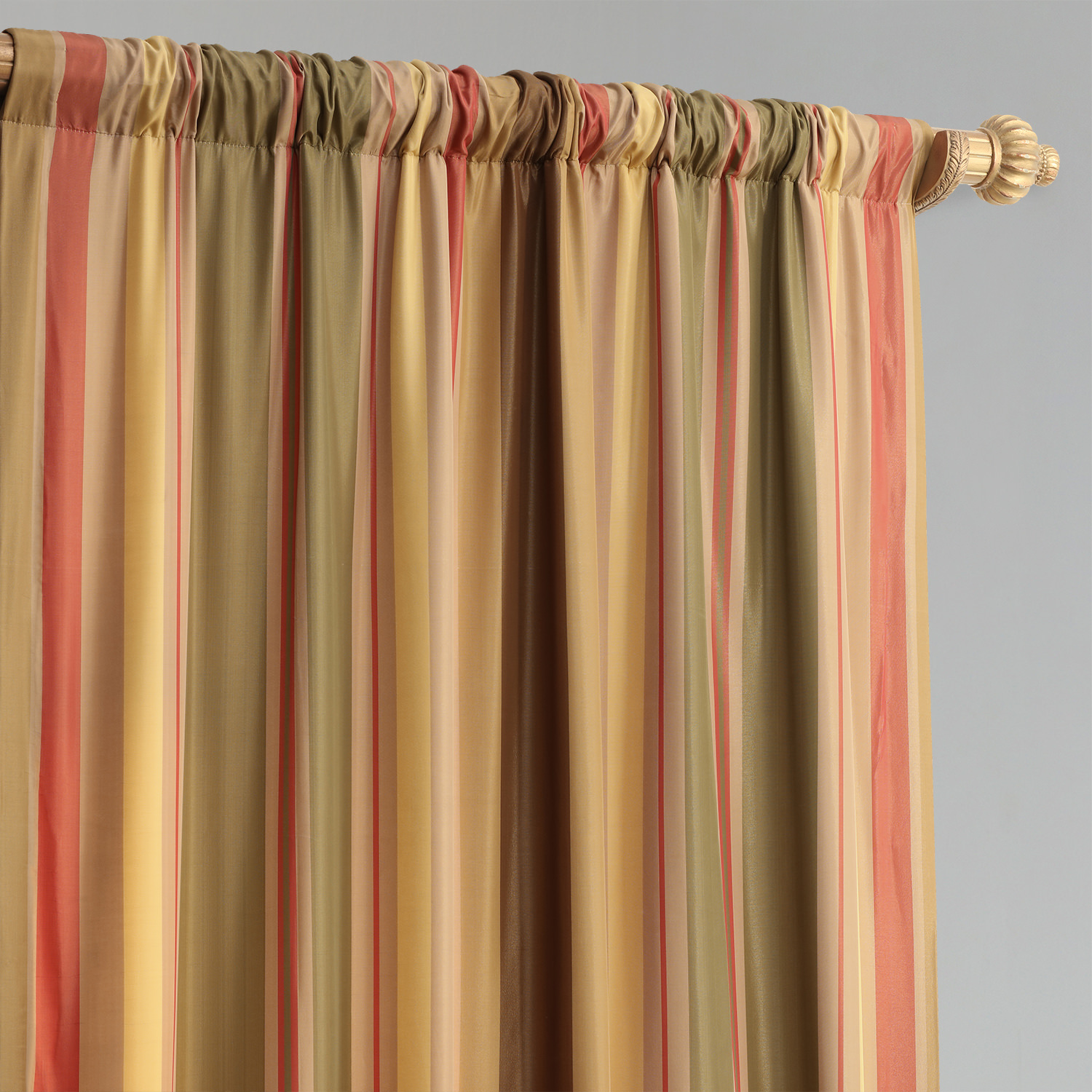 Mirage Gold, Green & Red Designer Striped Faux Silk Curtain