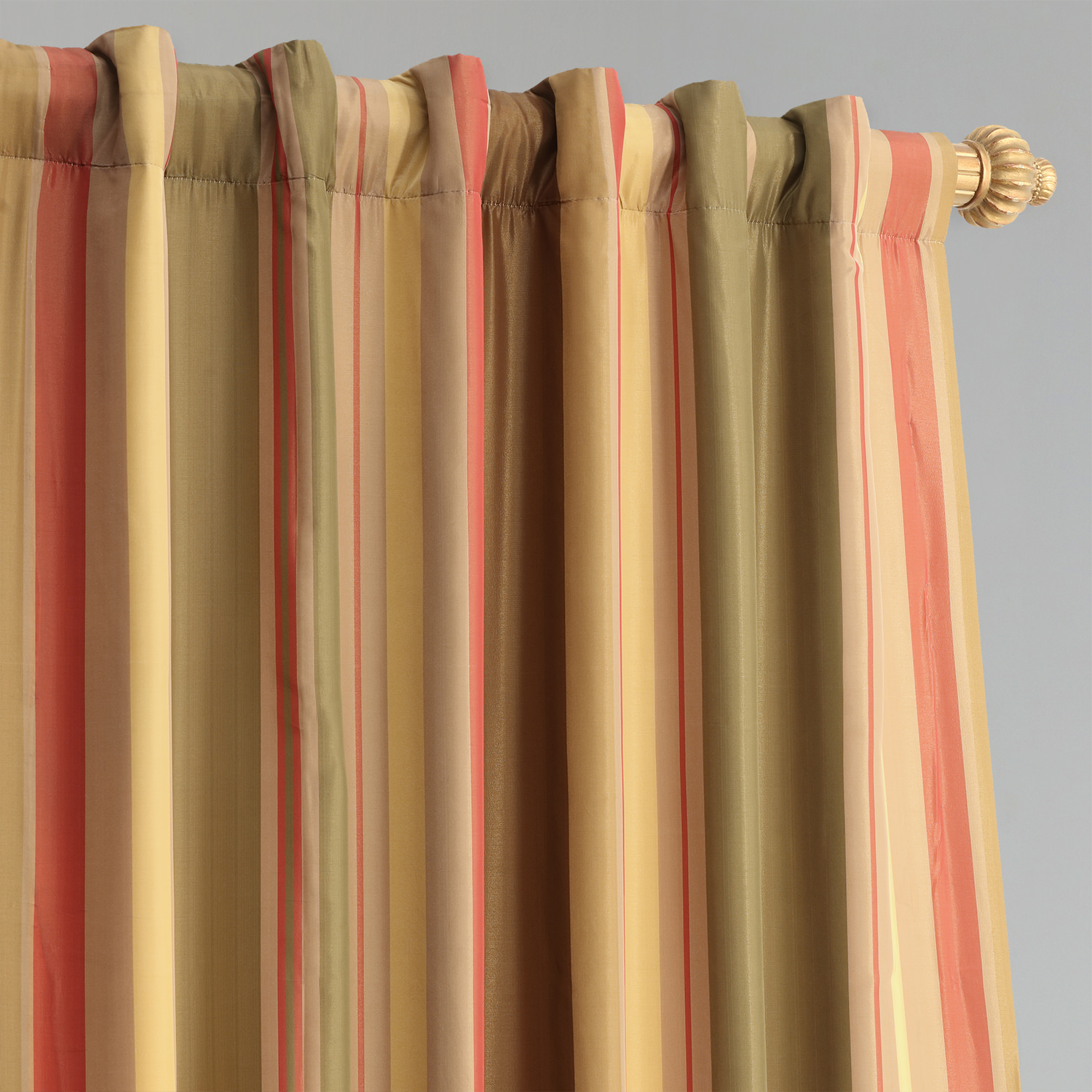 Mirage Gold, Green & Red Designer Striped Faux Silk Curtain