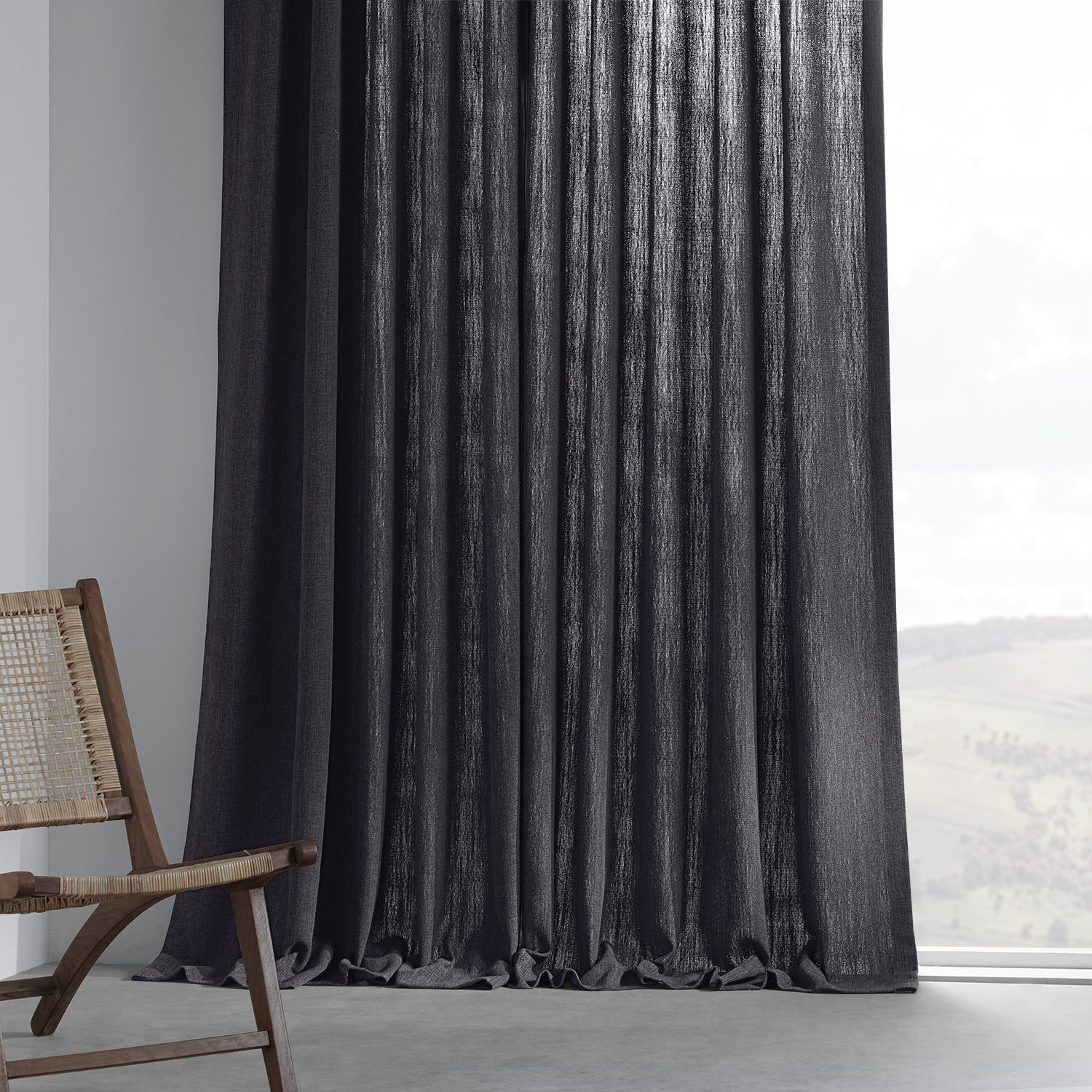 Nightshade Grey Pebble Weave Faux Linen Curtain