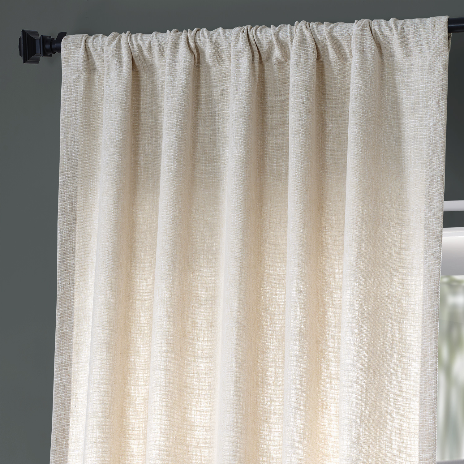 Country Cream Pebble Weave Faux Linen Curtain