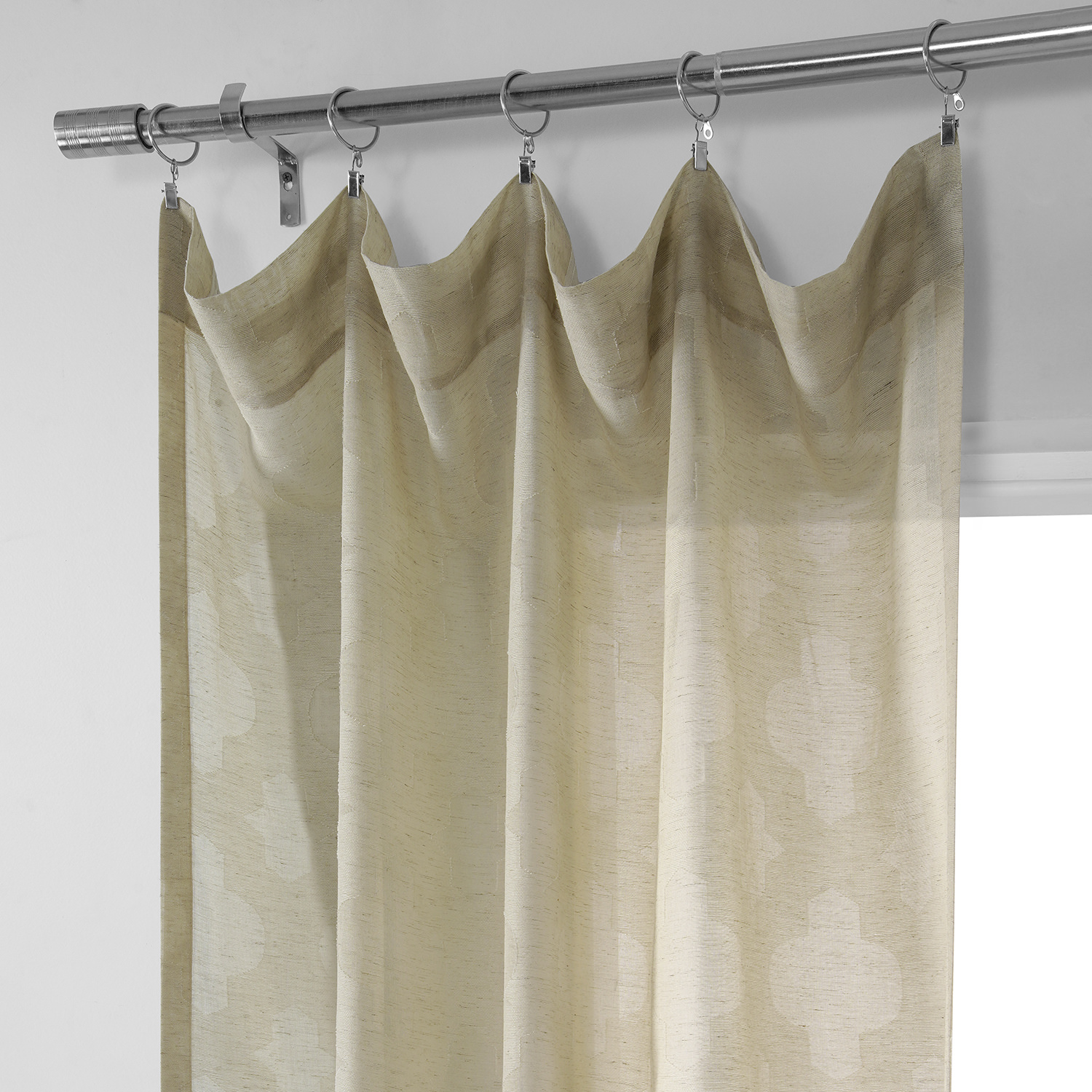 Calais Tile Beige Patterned Linen Sheer Curtain