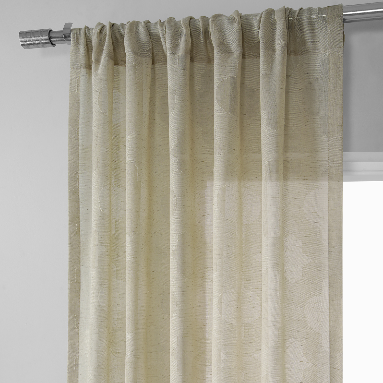 Calais Tile Beige Patterned Linen Sheer Curtain