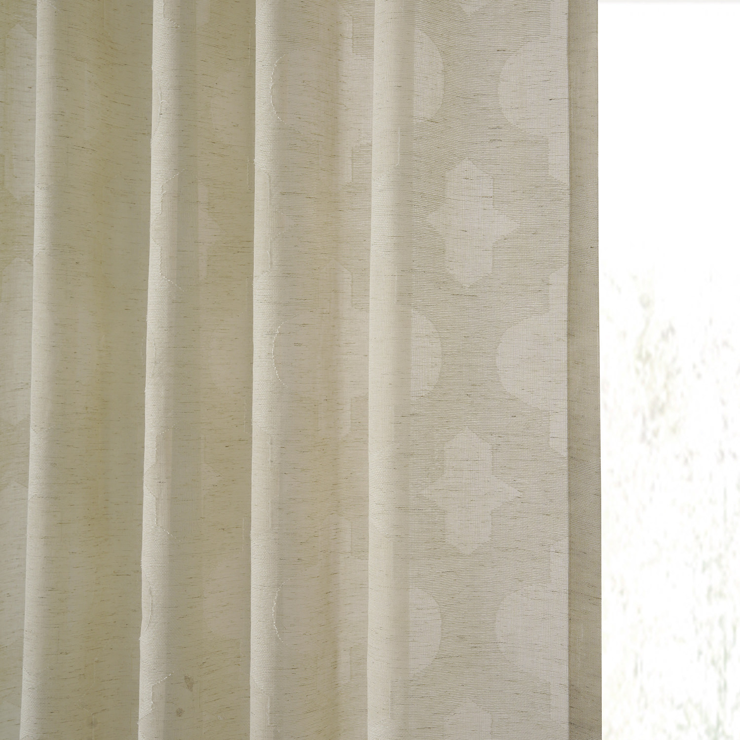 Calais Tile Beige Patterned Linen Sheer Curtain