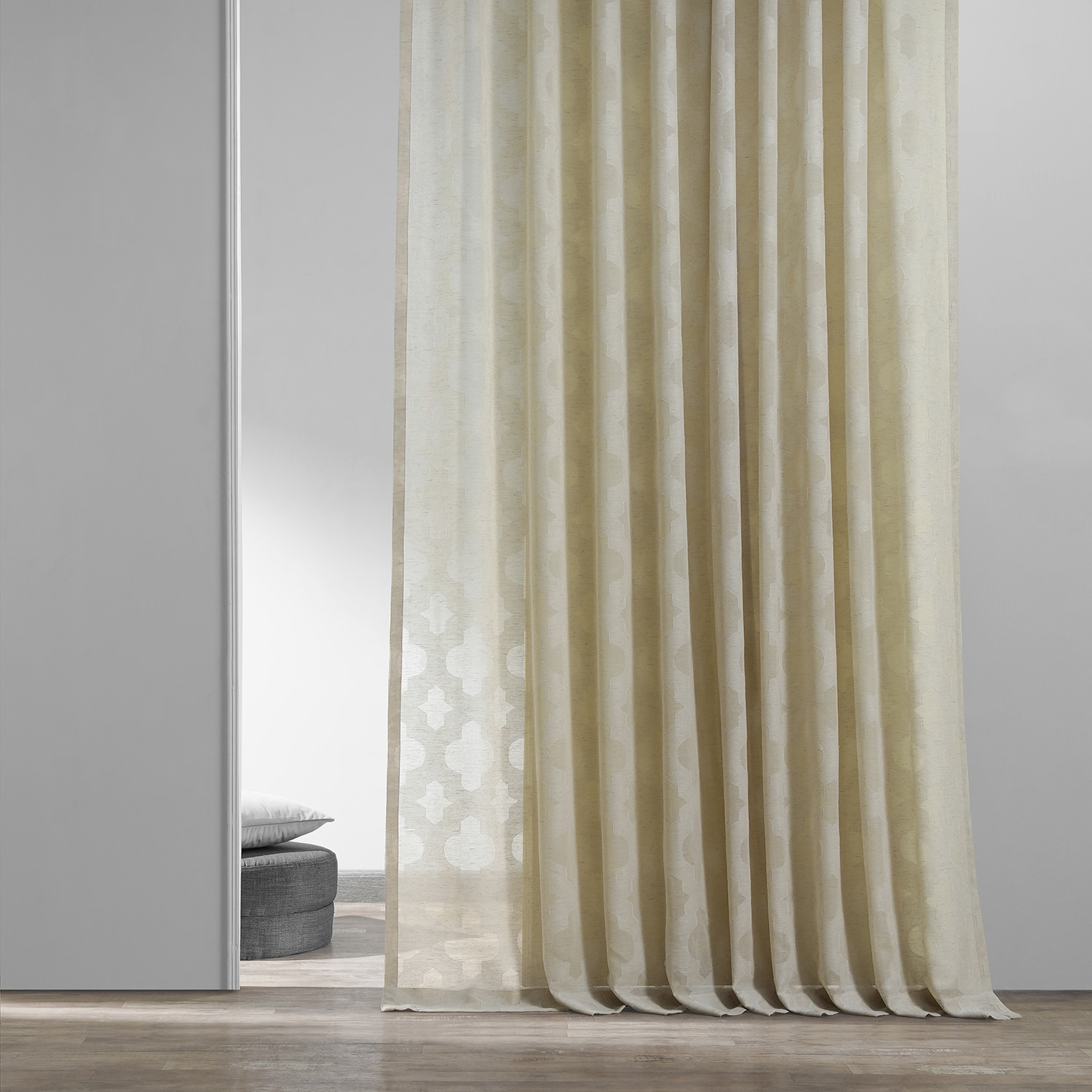 Calais Tile Beige Patterned Linen Sheer Curtain