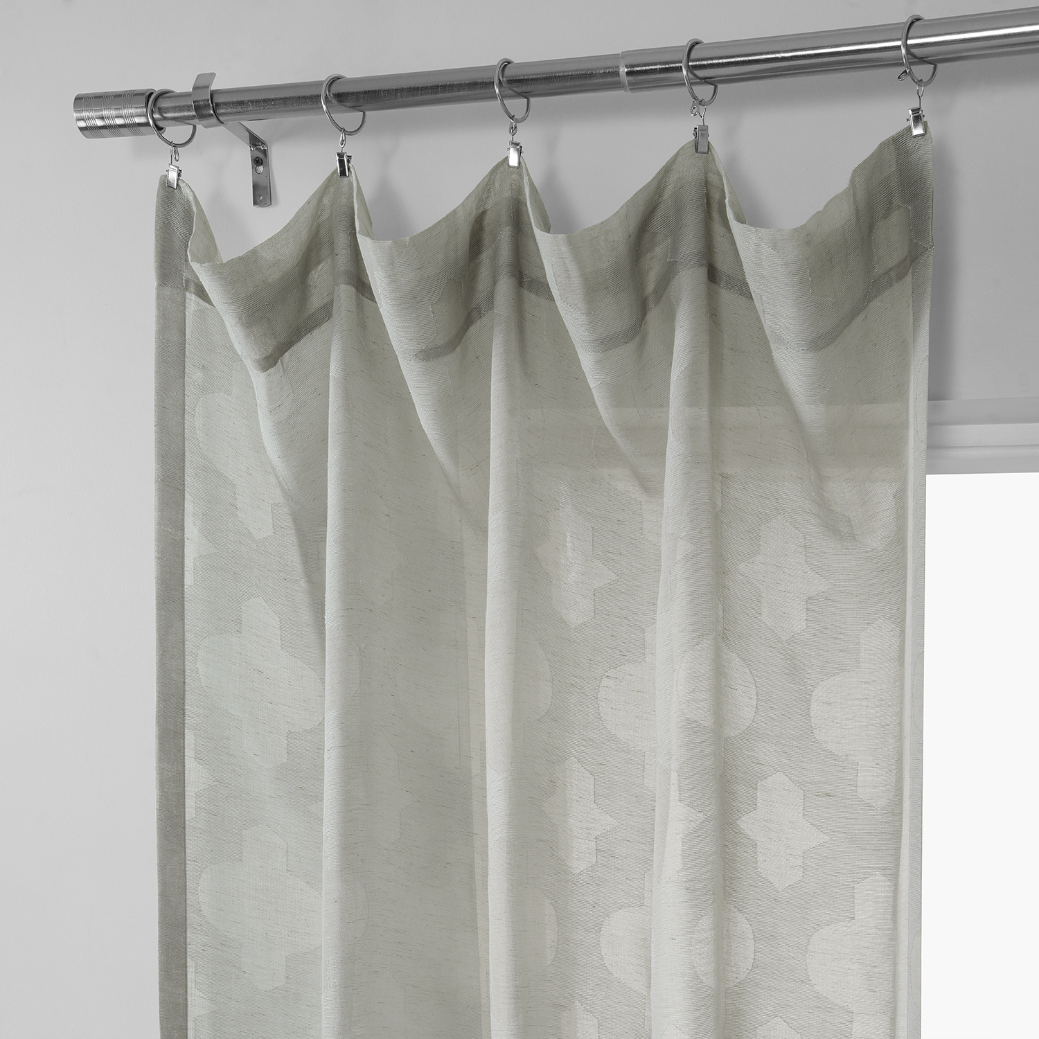 Calais Tile Grey Patterned Linen Sheer Curtain