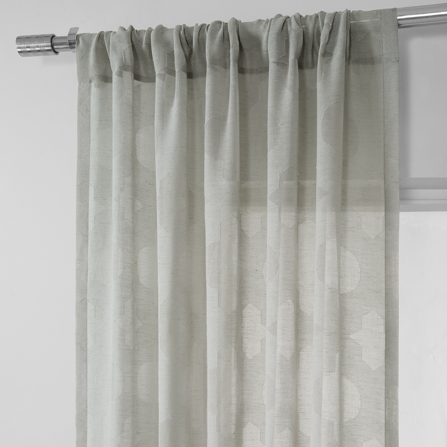 Calais Tile Grey Patterned Linen Sheer Curtain