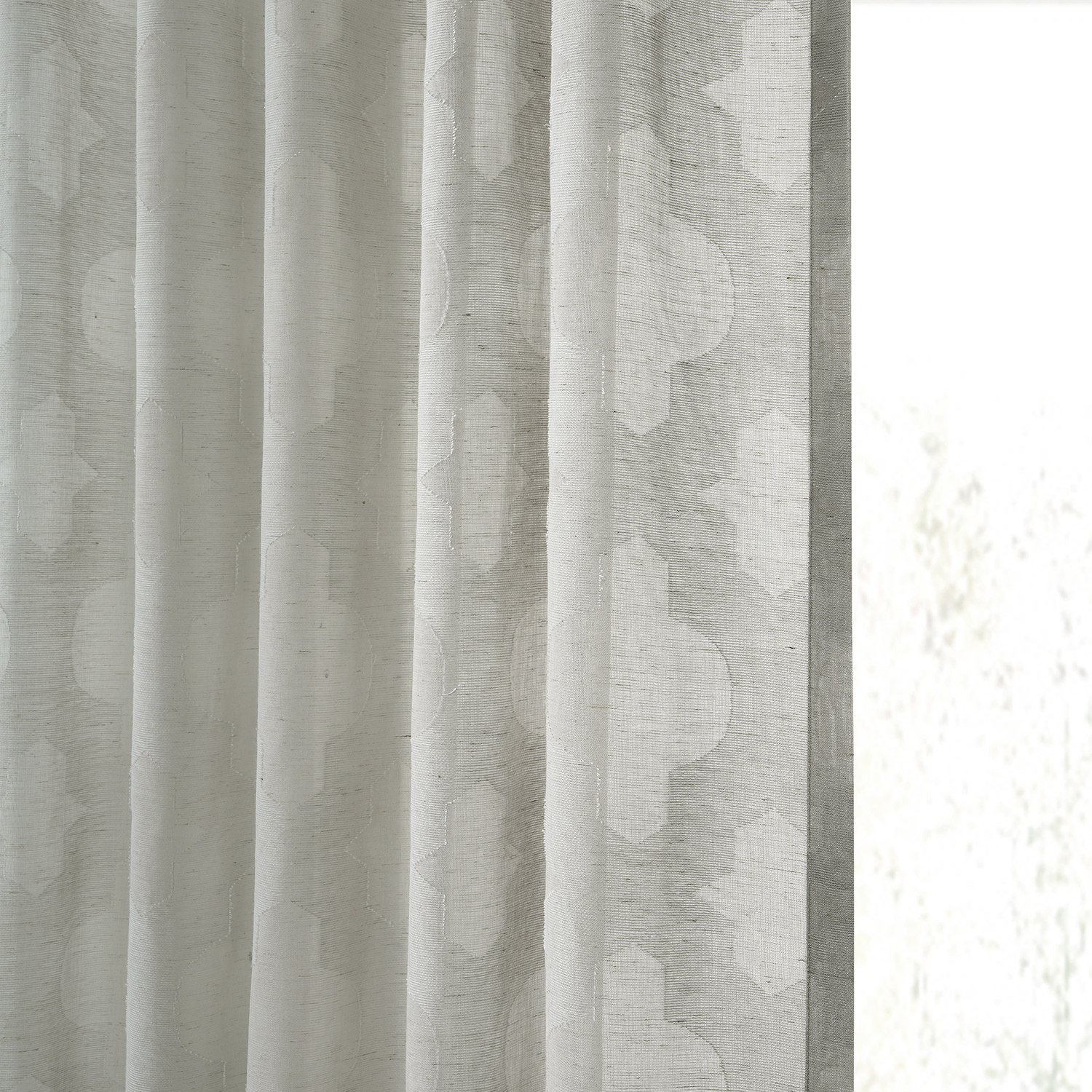 Calais Tile Grey Patterned Linen Sheer Curtain