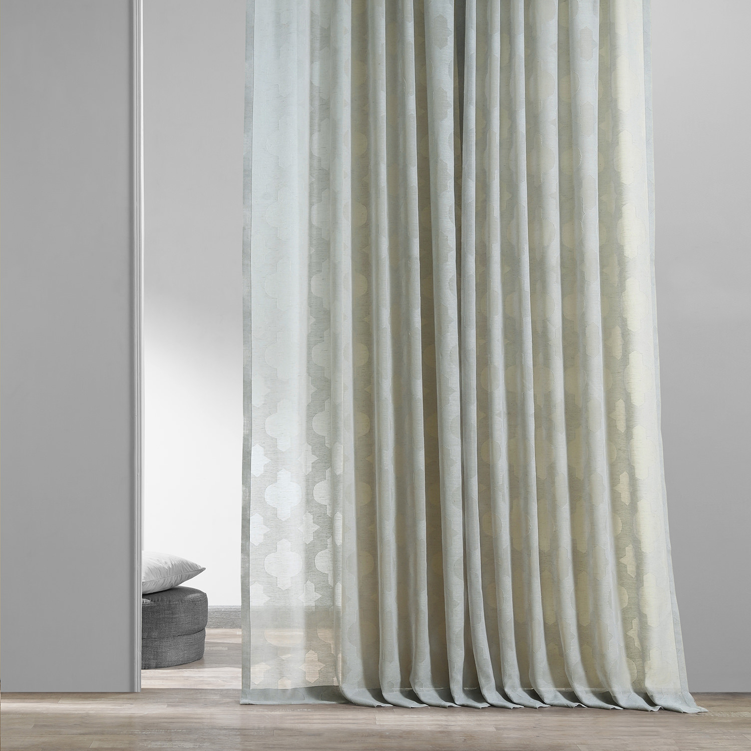 Calais Tile Grey Patterned Linen Sheer Curtain