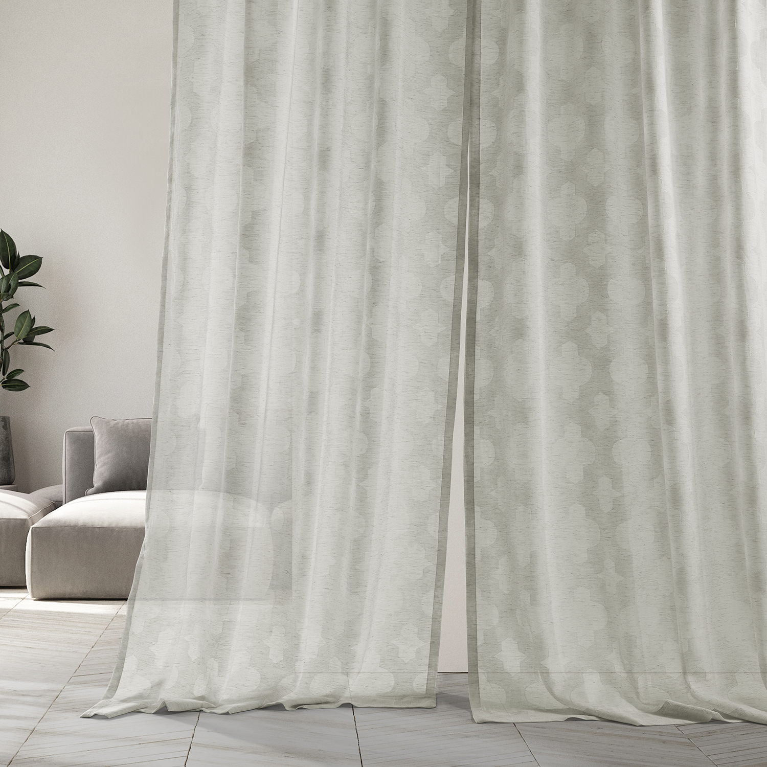 Calais Tile Patterned Faux Linen Sheer Curtain