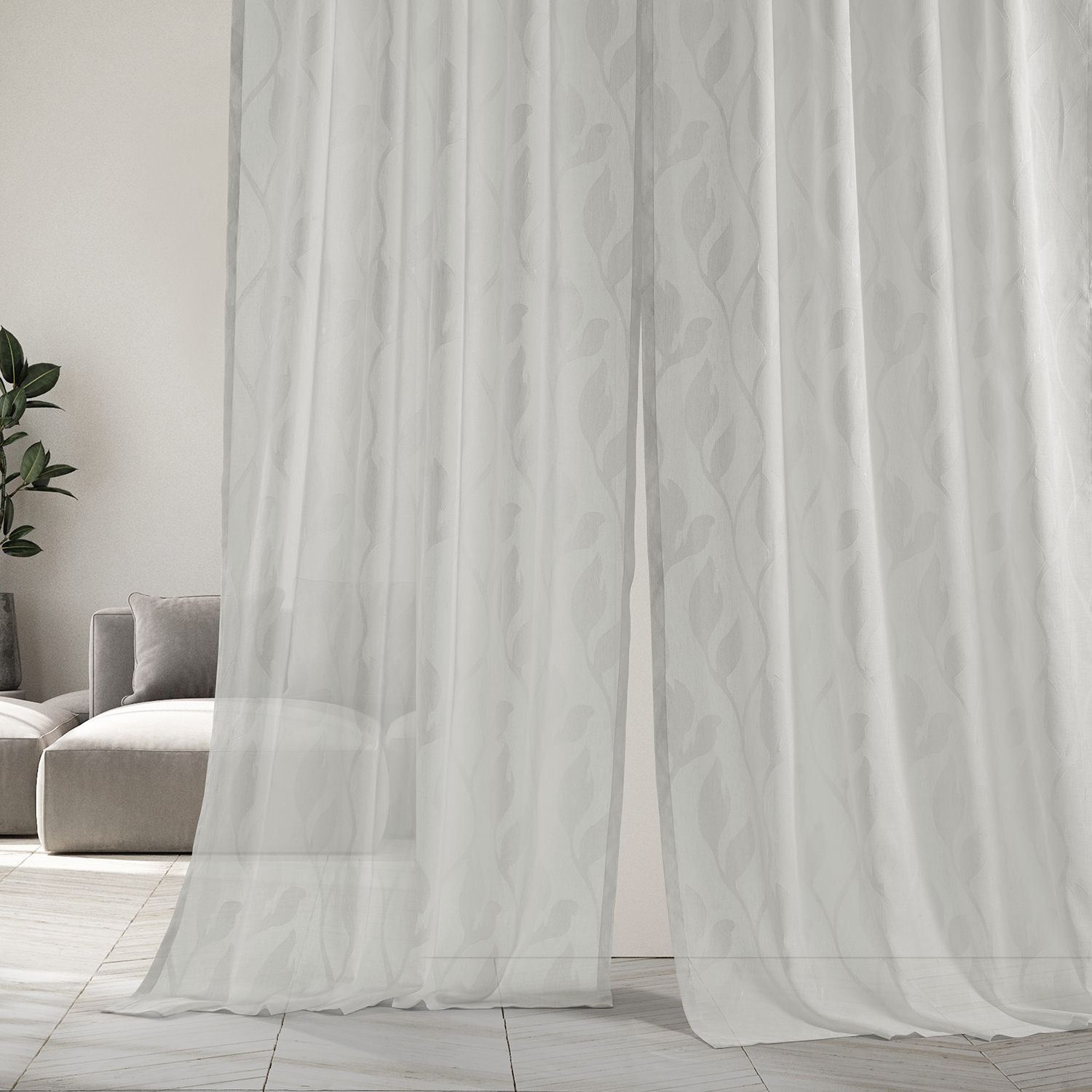 Avignon Vine Patterned Faux Linen Sheer Curtain