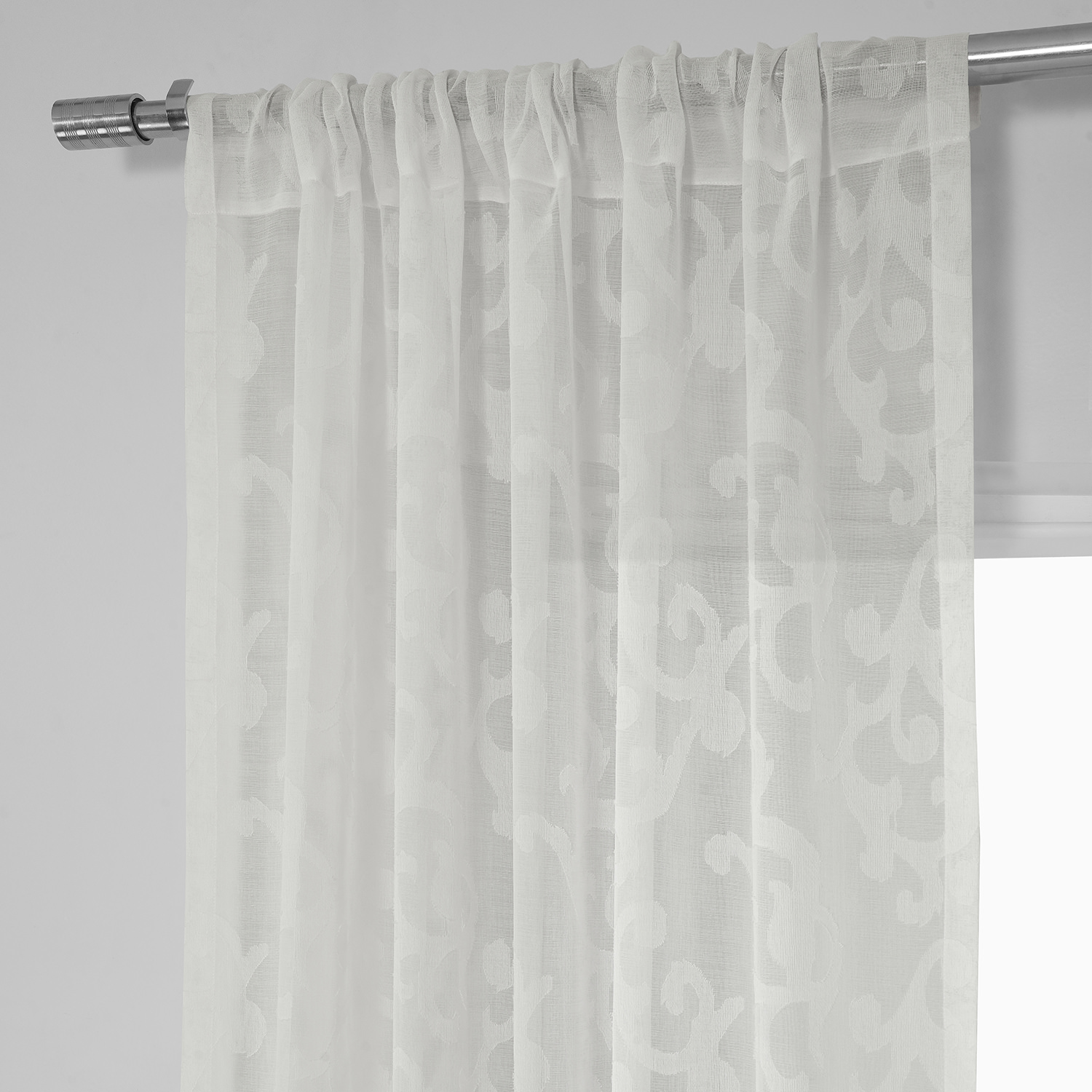 Paris Scroll Patterned Faux Linen Sheer Curtain