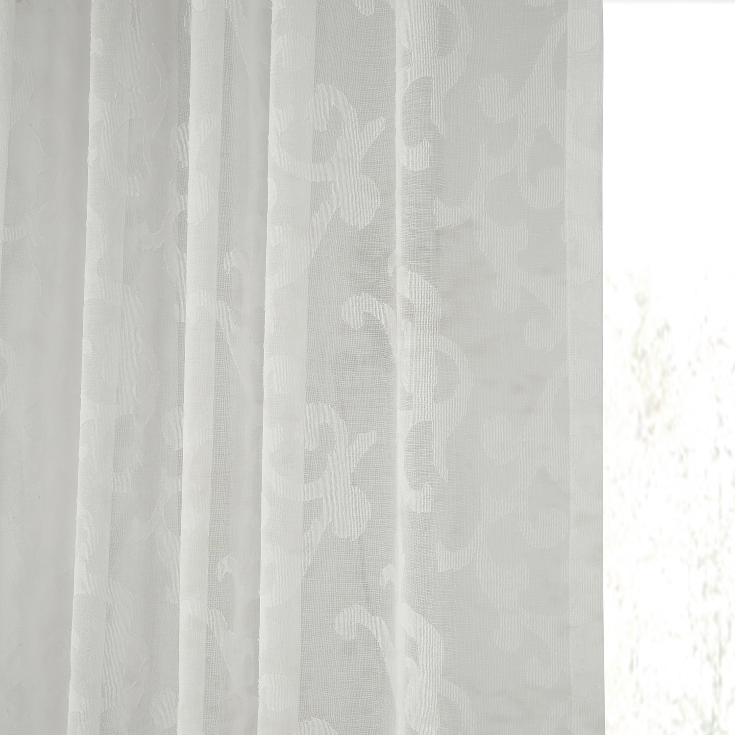 Paris Scroll Patterned Faux Linen Sheer Curtain