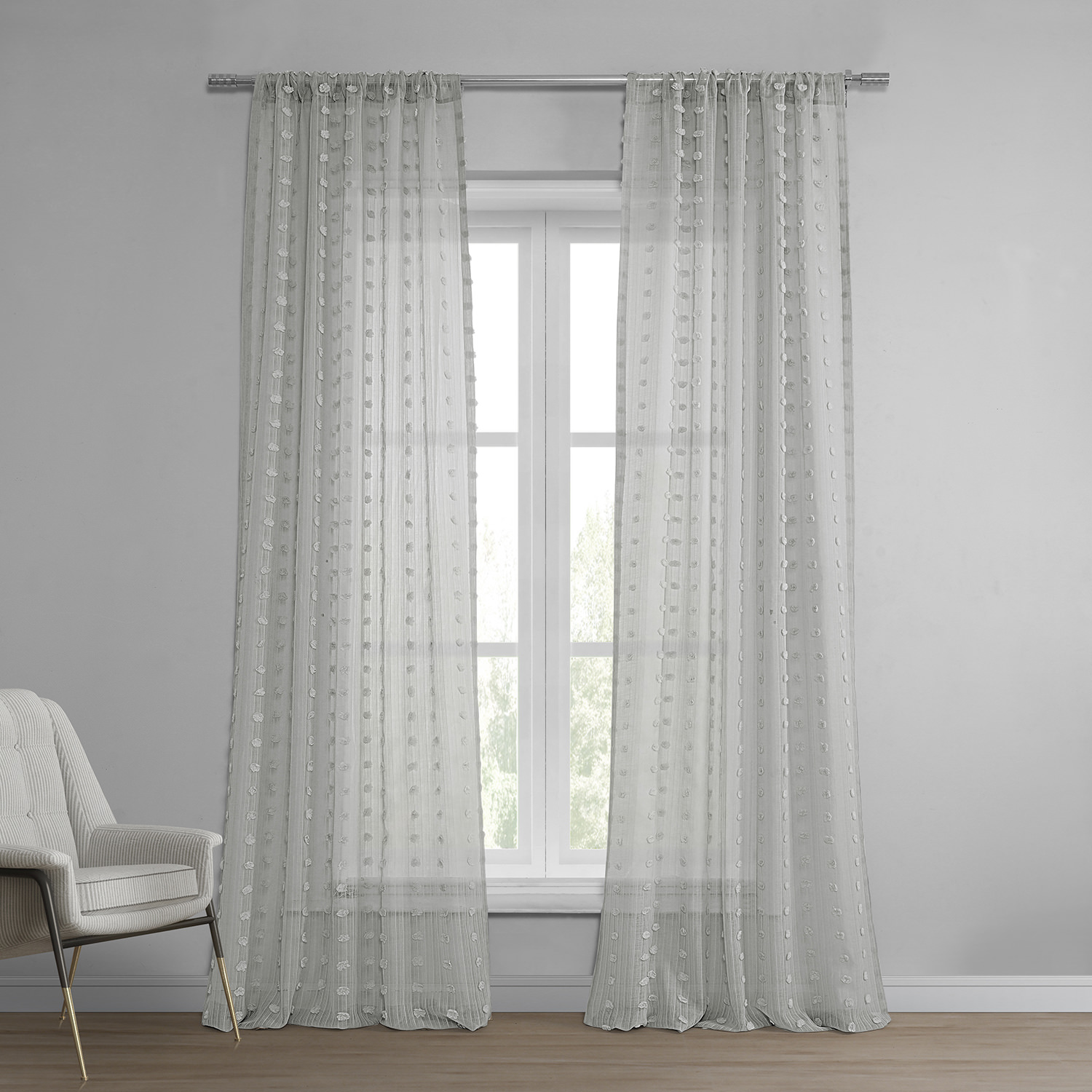 Strasbourg Dot Grey Patterned Linen Sheer Curtain