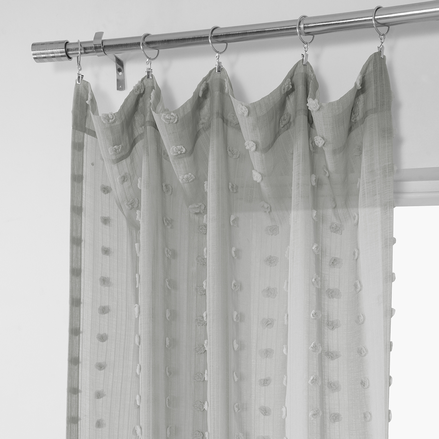 Strasbourg Dot Grey Patterned Linen Sheer Curtain