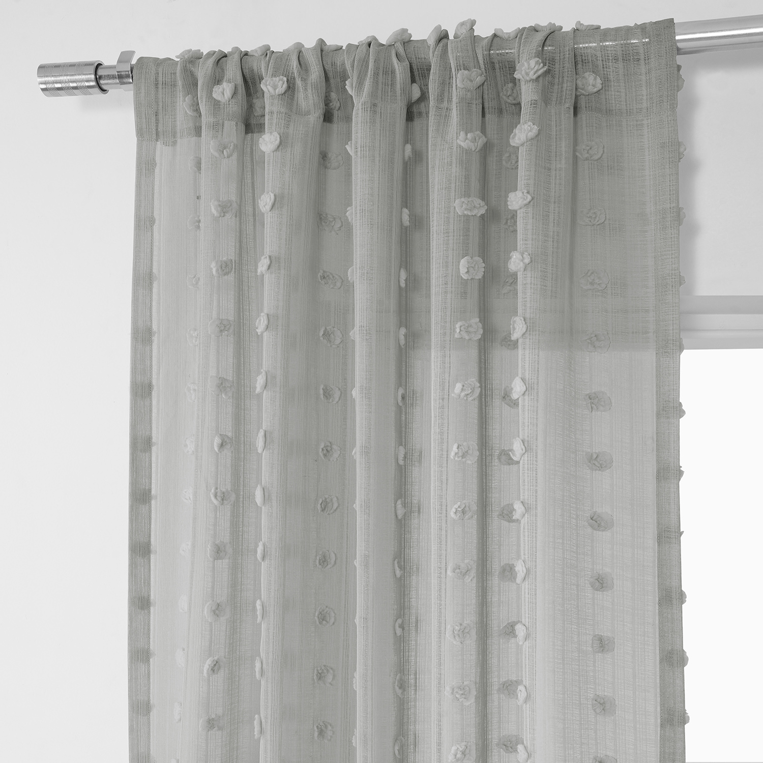 Strasbourg Dot Grey Patterned Linen Sheer Curtain