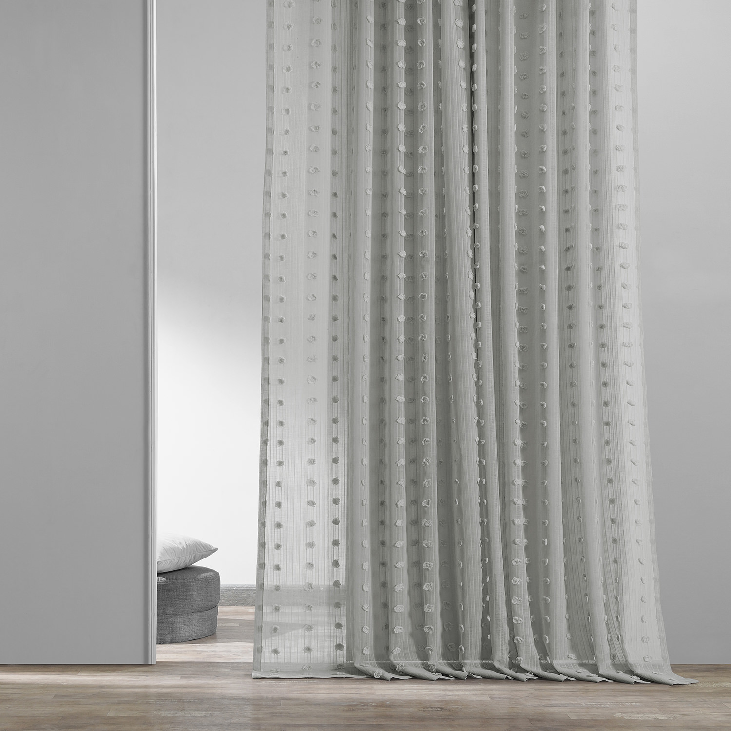 Strasbourg Dot Grey Patterned Linen Sheer Curtain