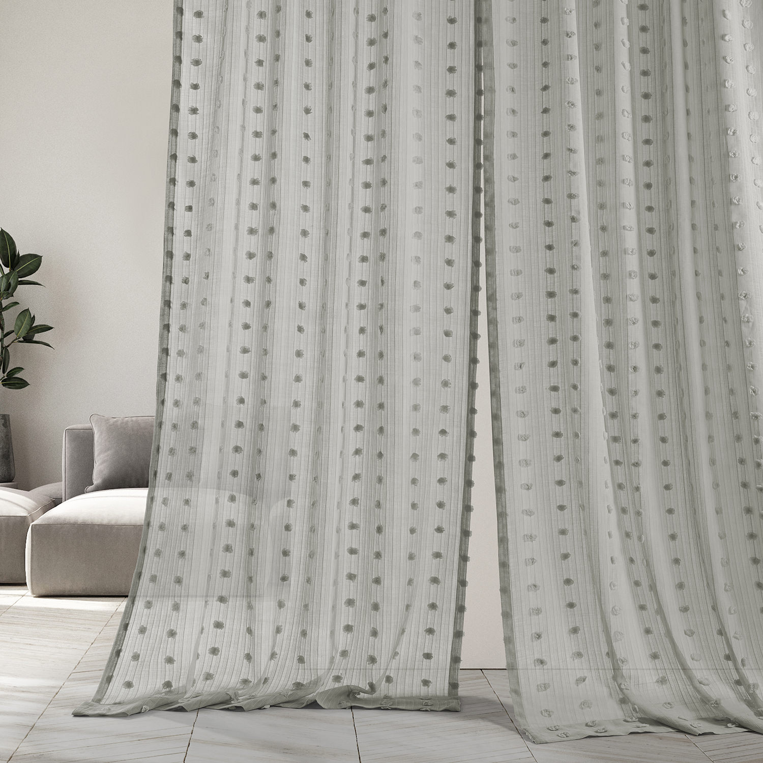 Strasbourg Dot Grey Patterned Linen Sheer Curtain