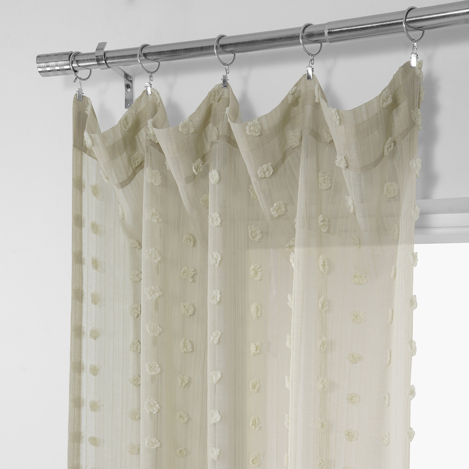 Strasbourg Dot Beige Patterned Linen Sheer Curtain