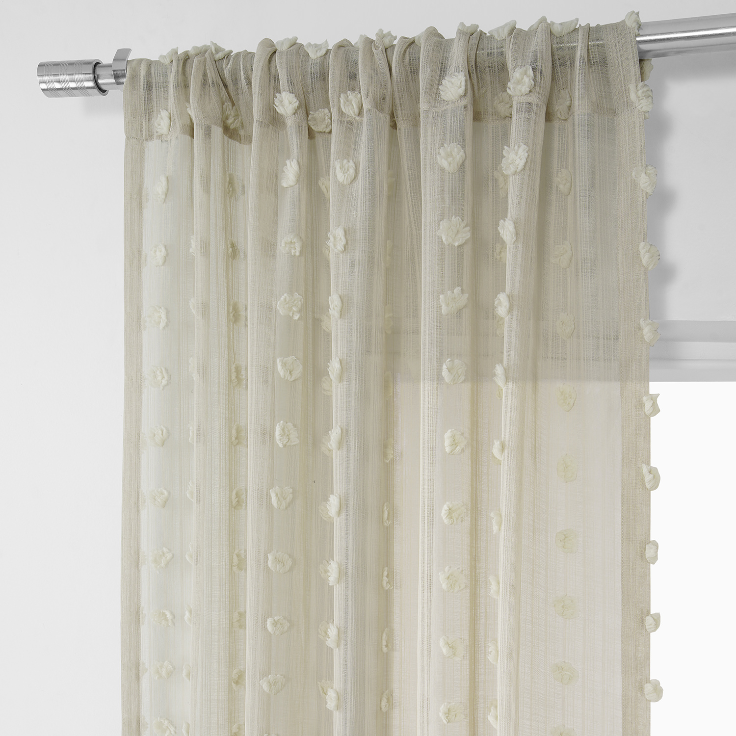 Strasbourg Dot Beige Patterned Linen Sheer Curtain