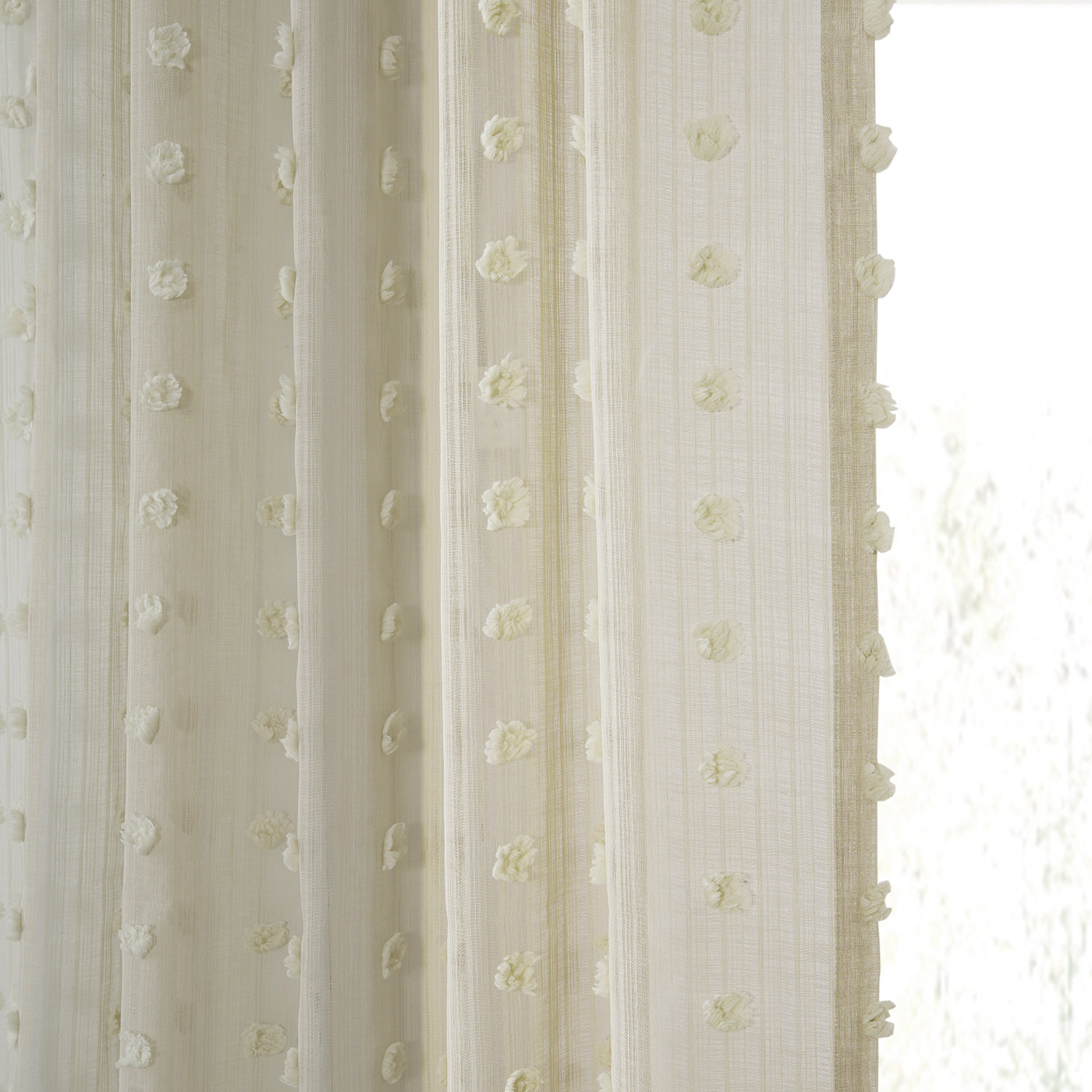 Strasbourg Dot Beige Patterned Linen Sheer Curtain