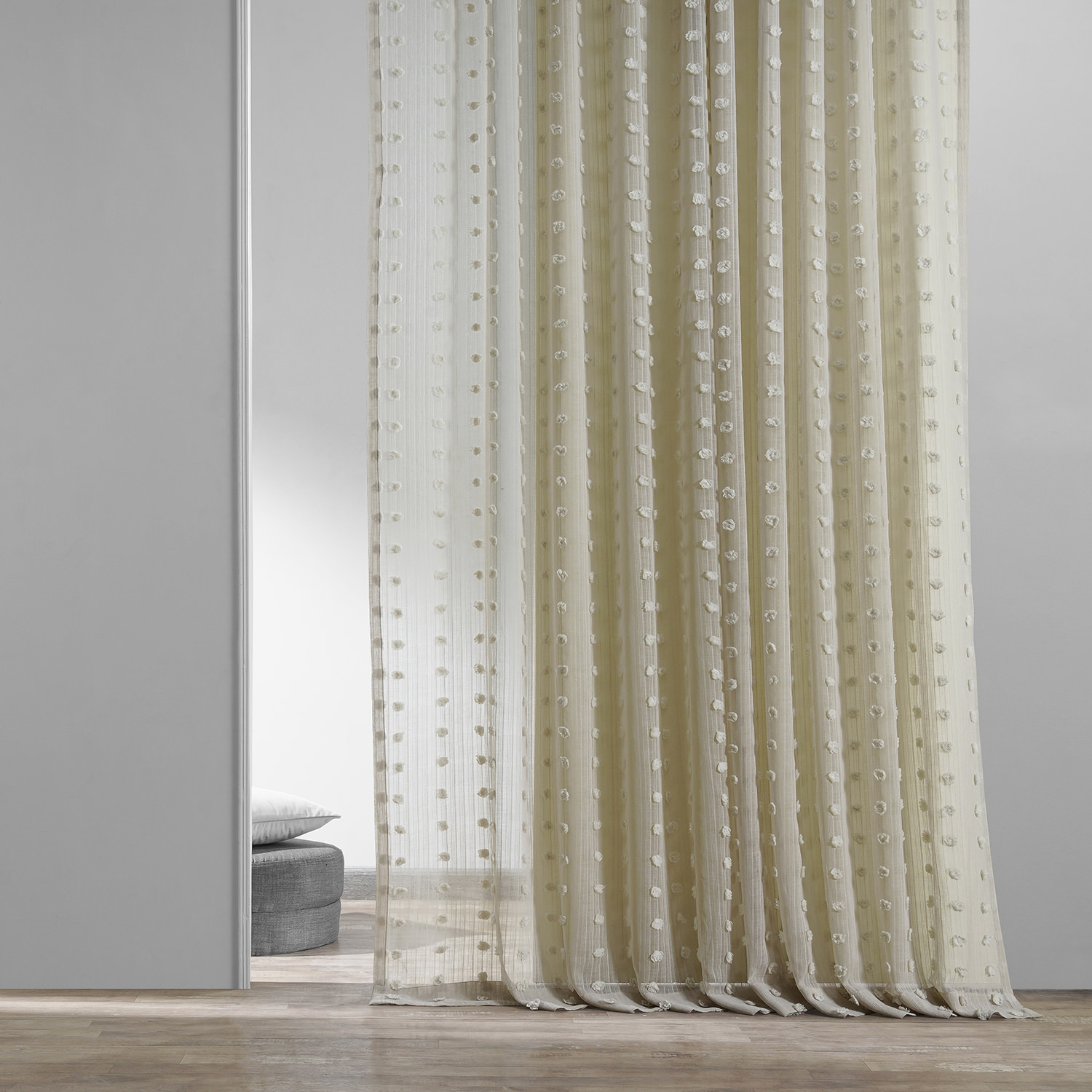 Strasbourg Dot Beige Patterned Linen Sheer Curtain