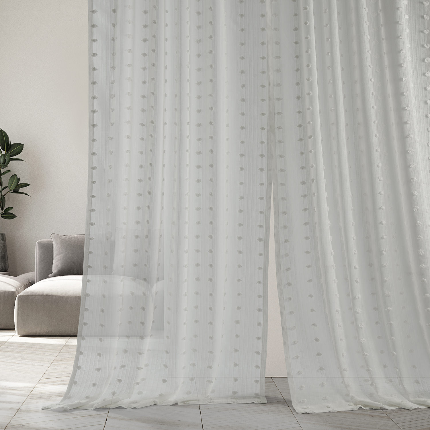 Strasbourg Dot Patterned Faux Linen Sheer Curtain