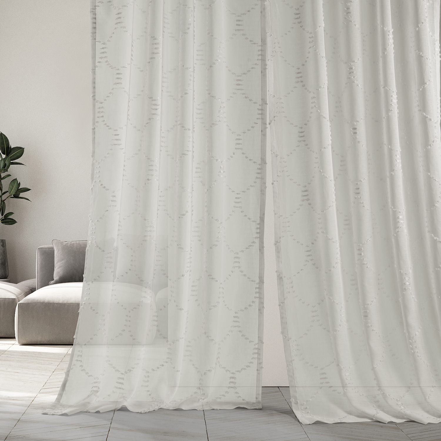 Marseille Shell Patterned Faux Linen Sheer Curtain