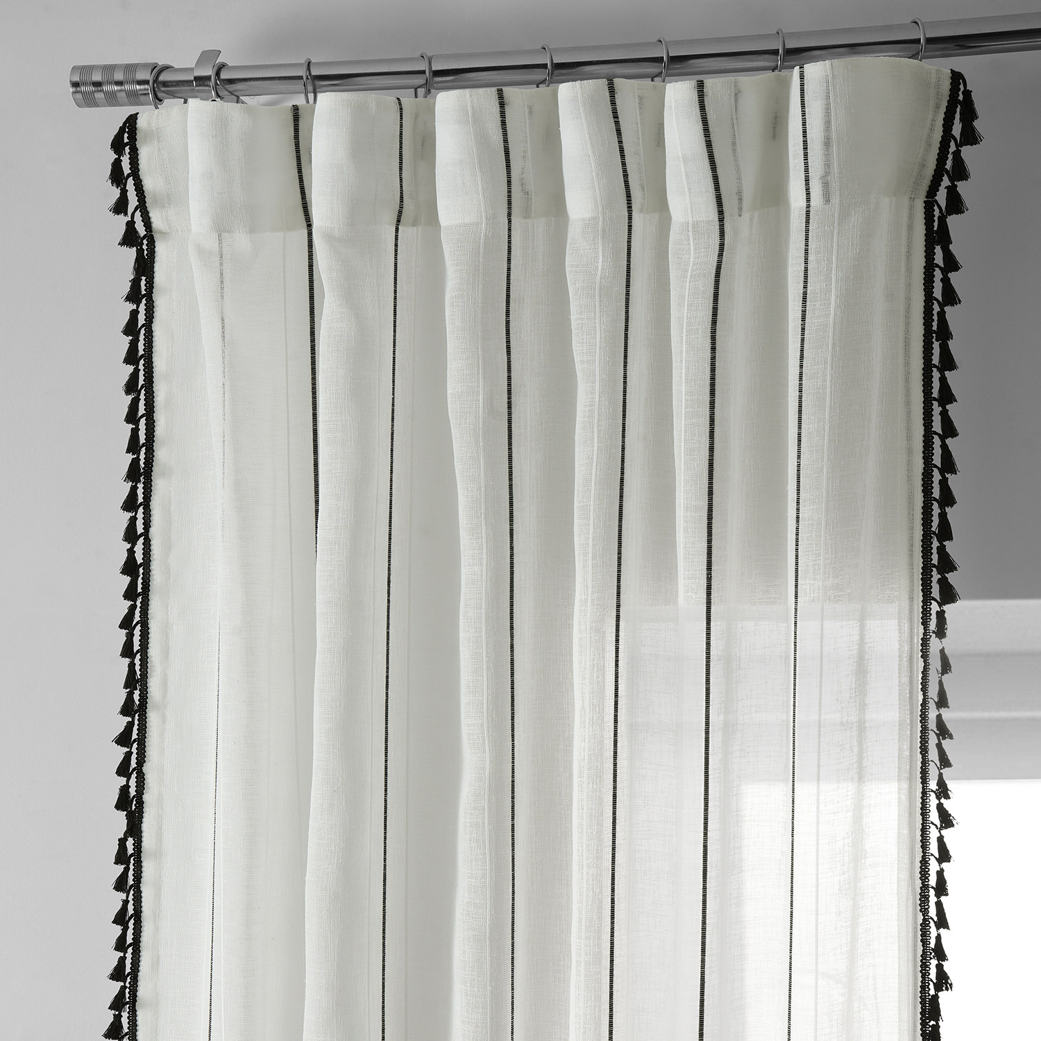 Campane Black Patterned Faux Linen Sheer Curtain