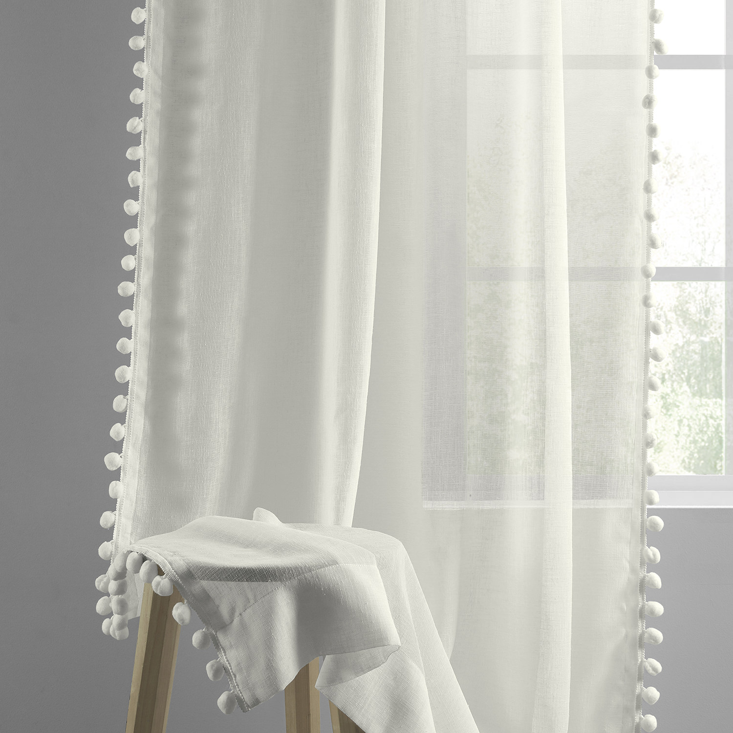 Borla Off-White Patterned Faux Linen Sheer Curtain