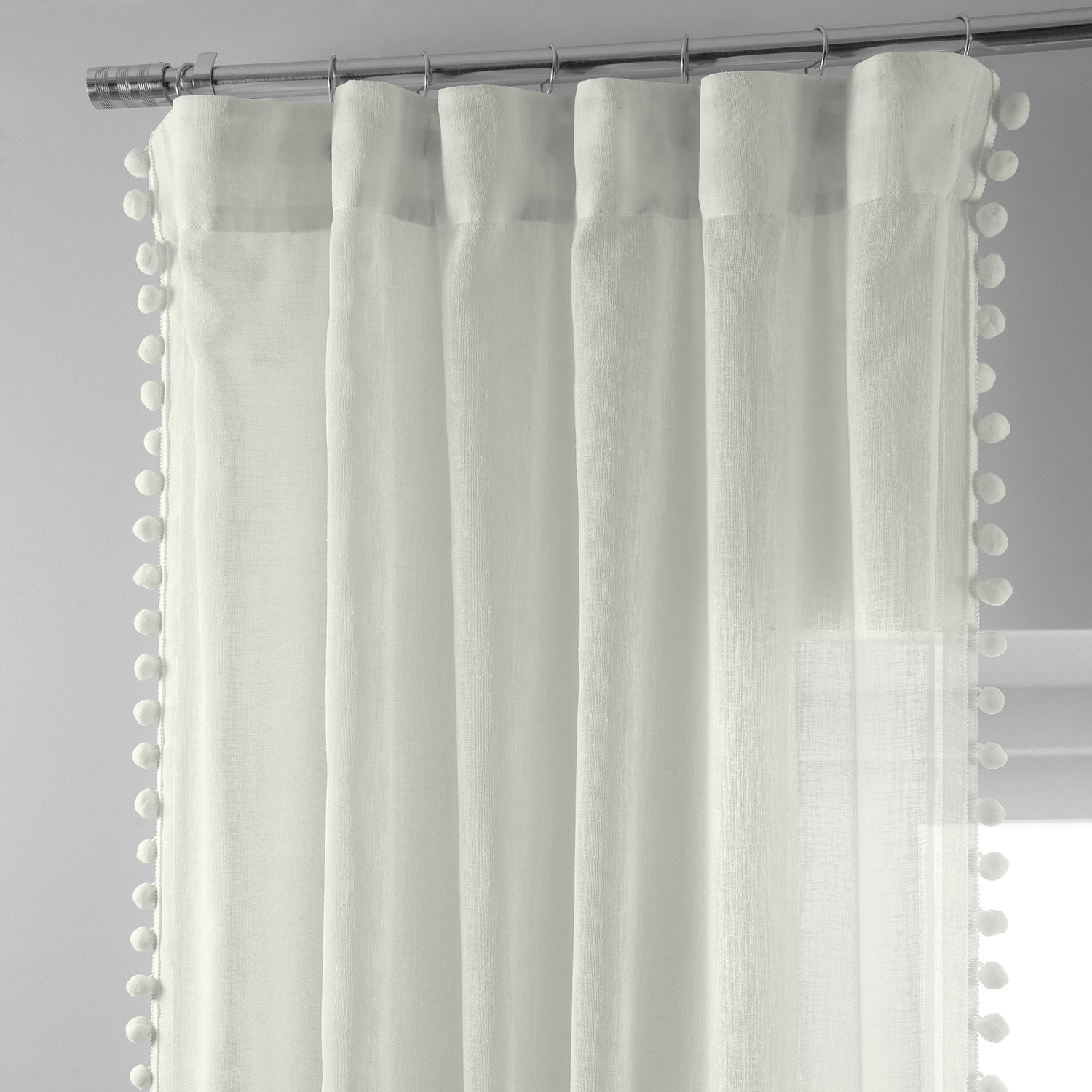 Borla Off-White Patterned Faux Linen Sheer Curtain