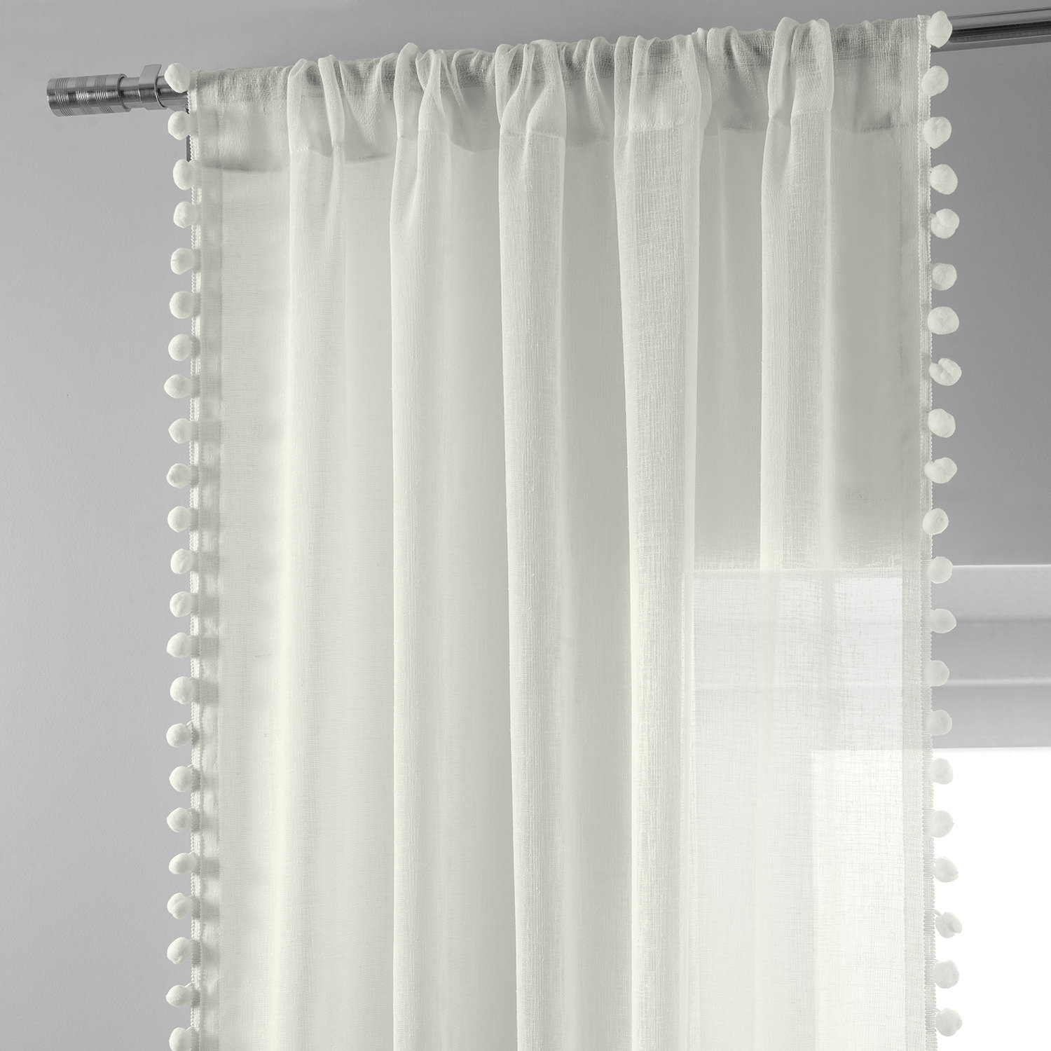 Borla Off-White Patterned Faux Linen Sheer Curtain