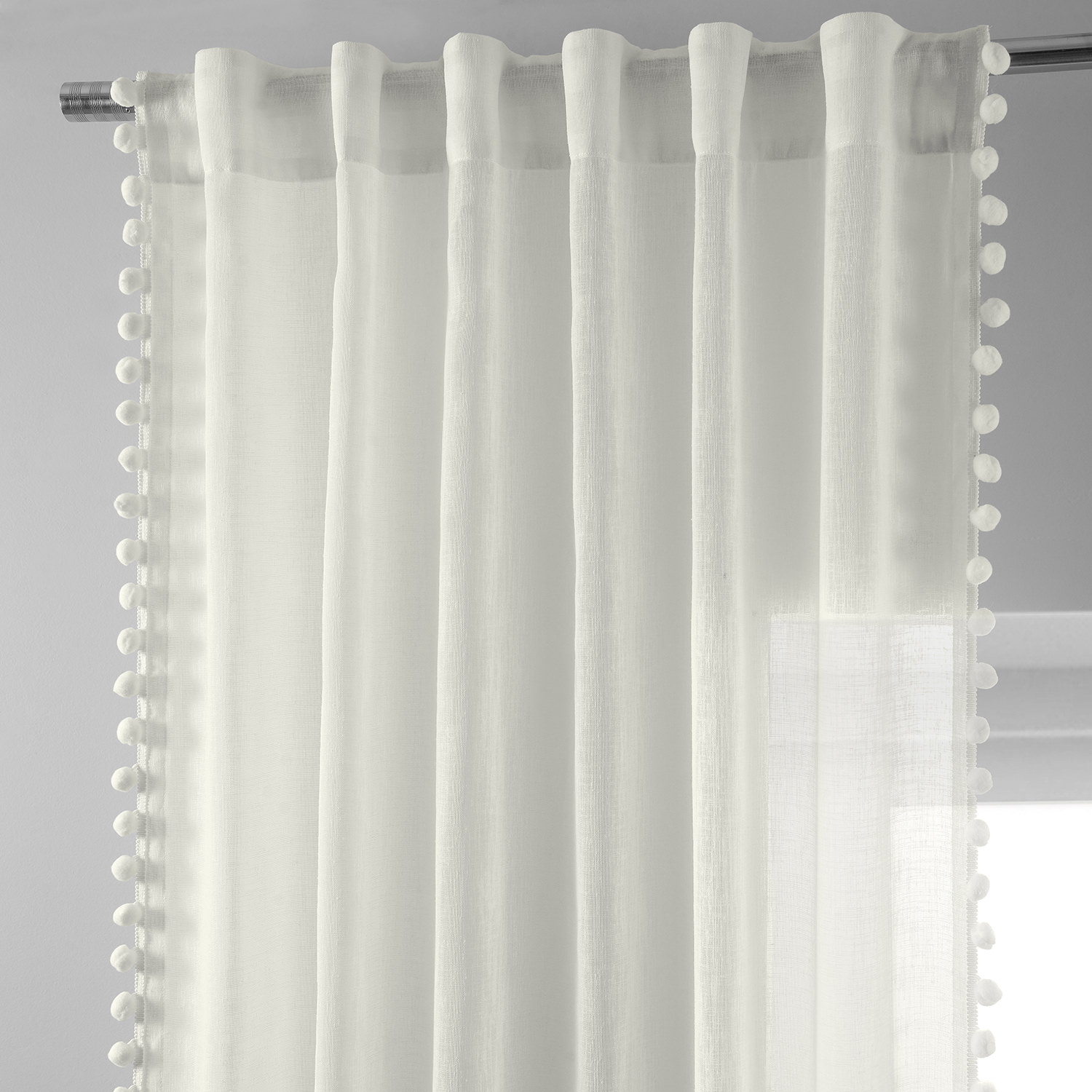 Borla Off-White Patterned Faux Linen Sheer Curtain