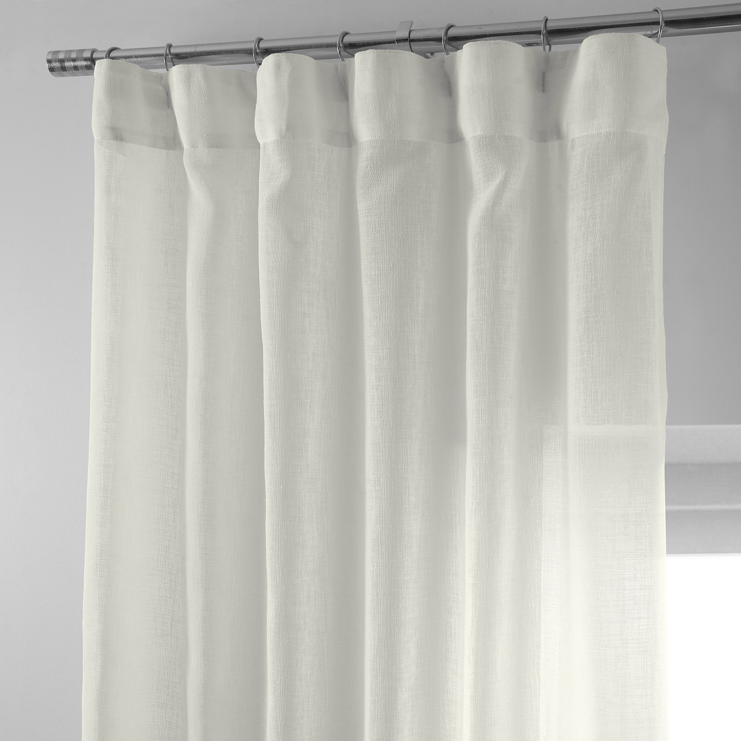 Lacy Daisy Off-White Patterned Faux Linen Sheer Curtain