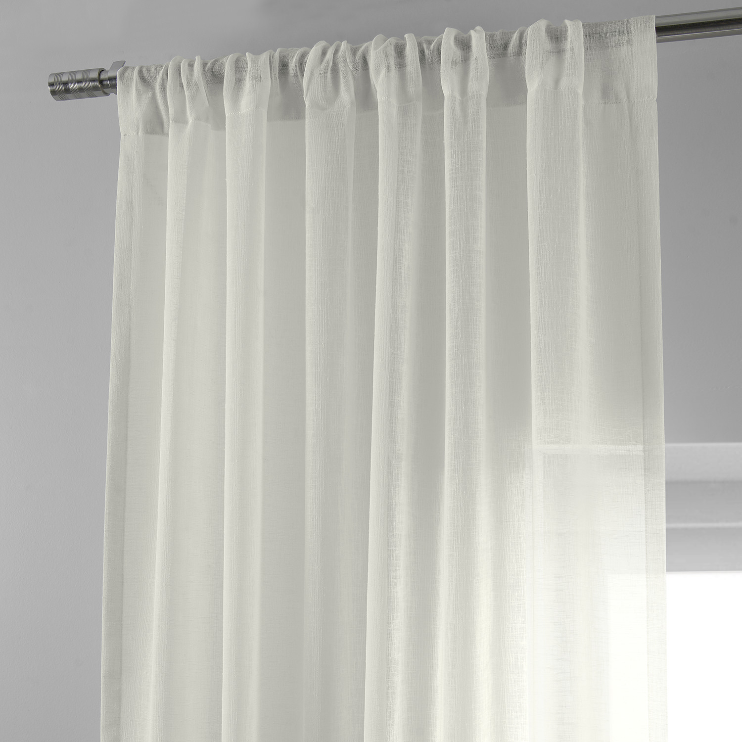 Lacy Daisy Off-White Patterned Faux Linen Sheer Curtain