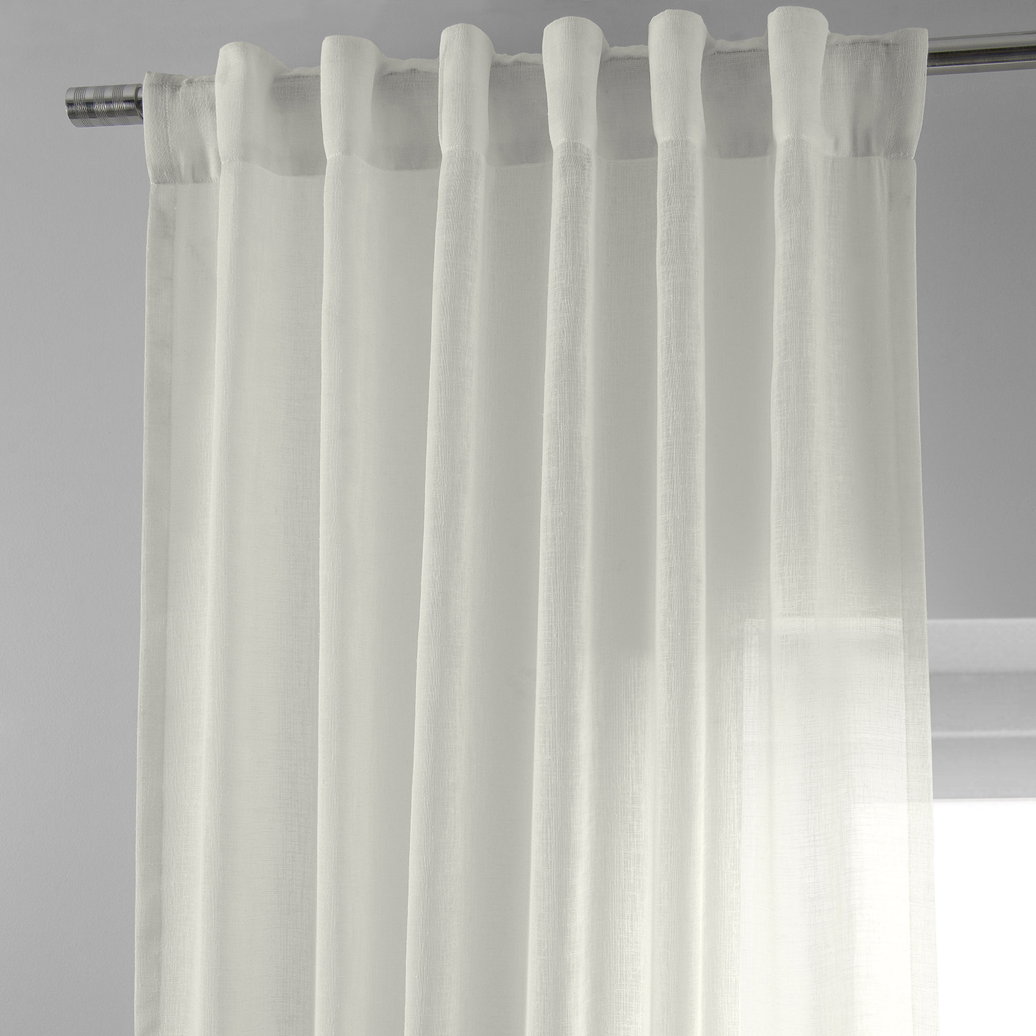 Lacy Daisy Off-White Patterned Faux Linen Sheer Curtain