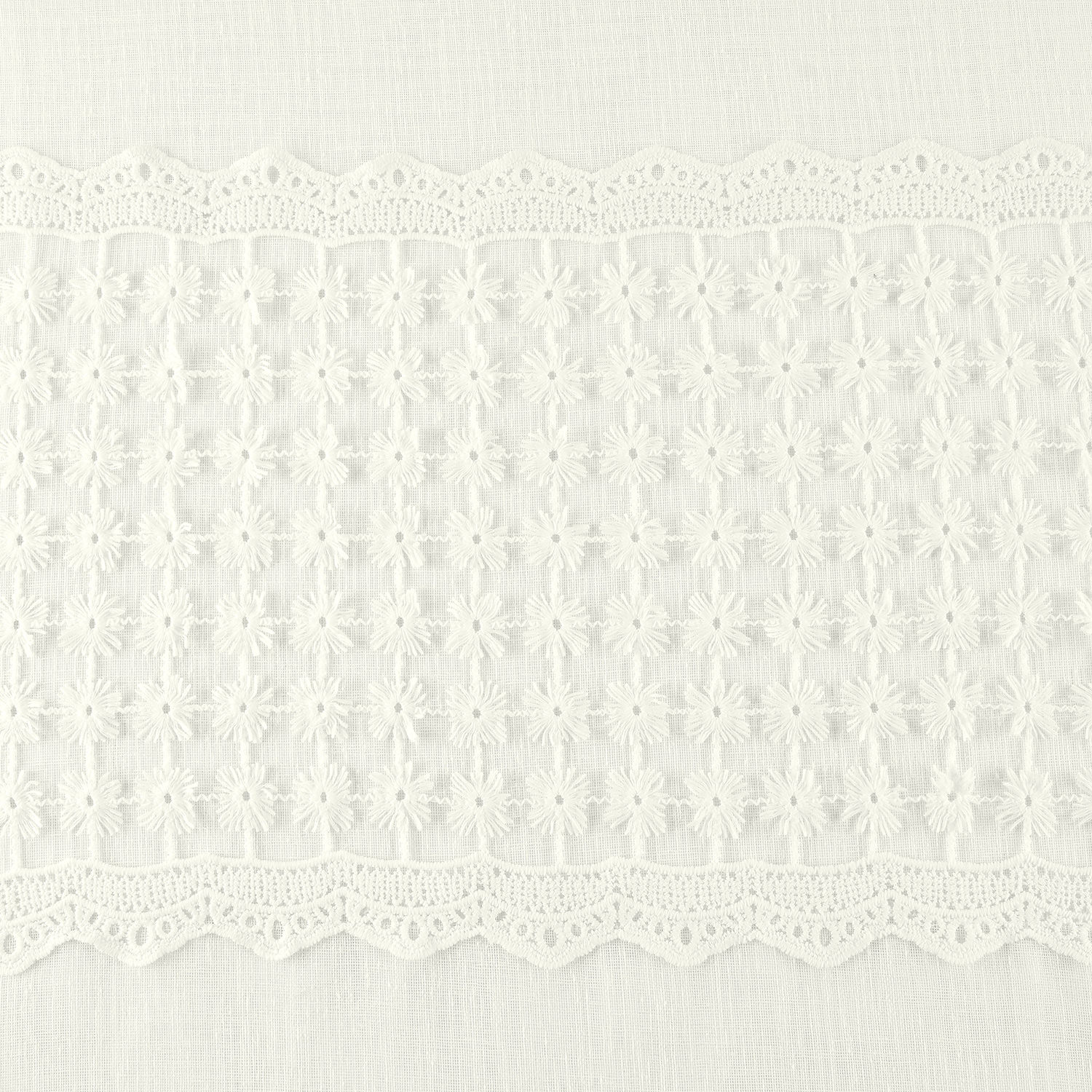 Lacy Daisy Off-White Patterned Faux Linen Sheer Curtain