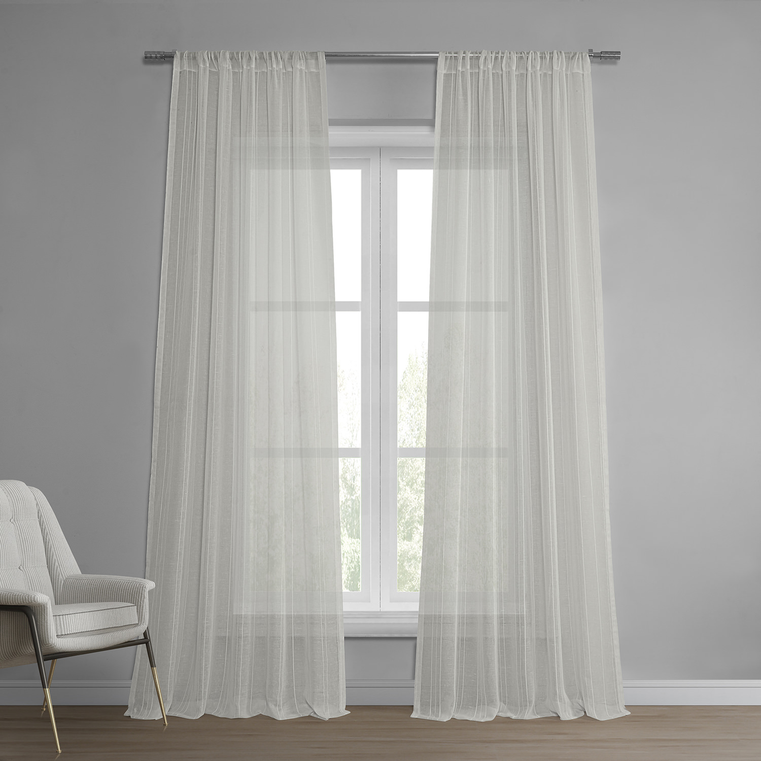 Bordeaux Striped Faux Linen Sheer Curtain