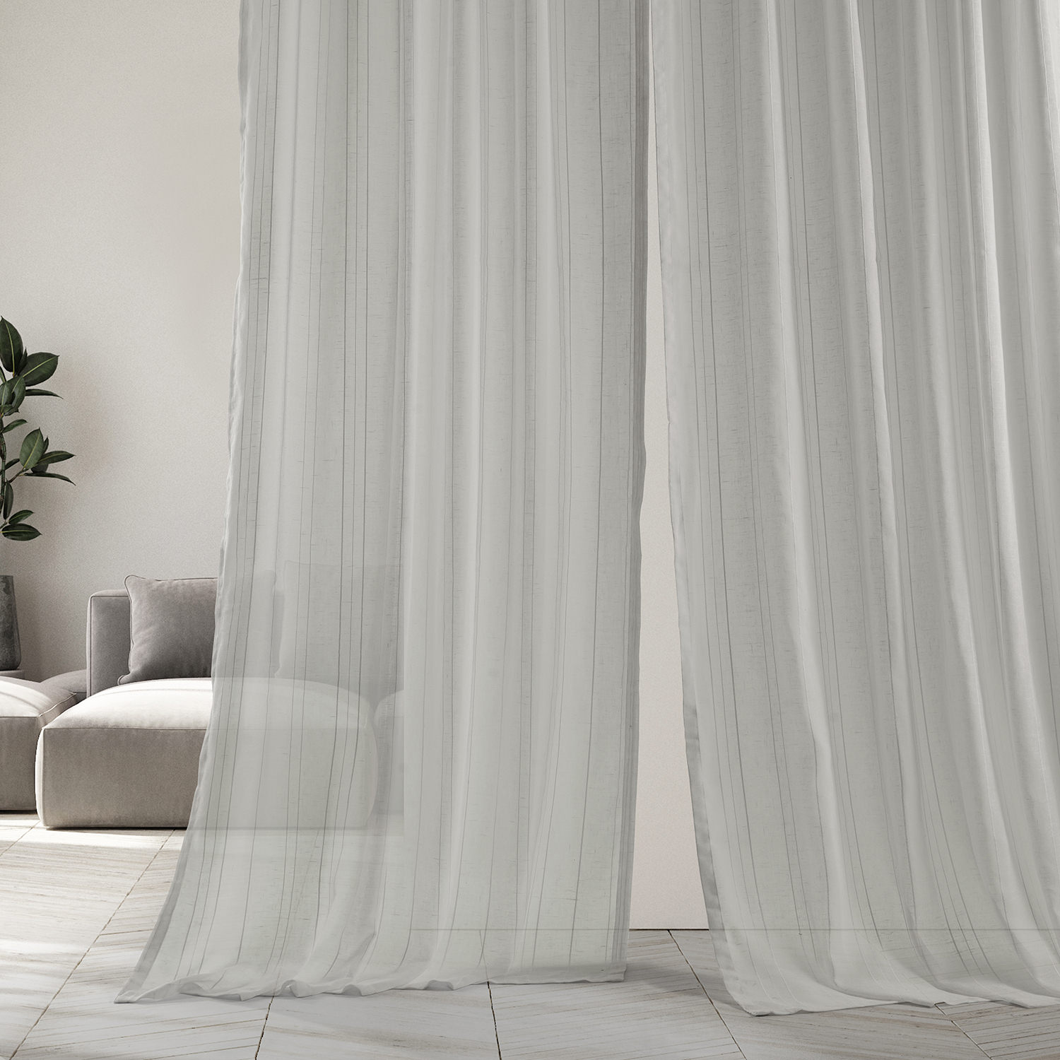 Bordeaux Striped Faux Linen Sheer Curtain