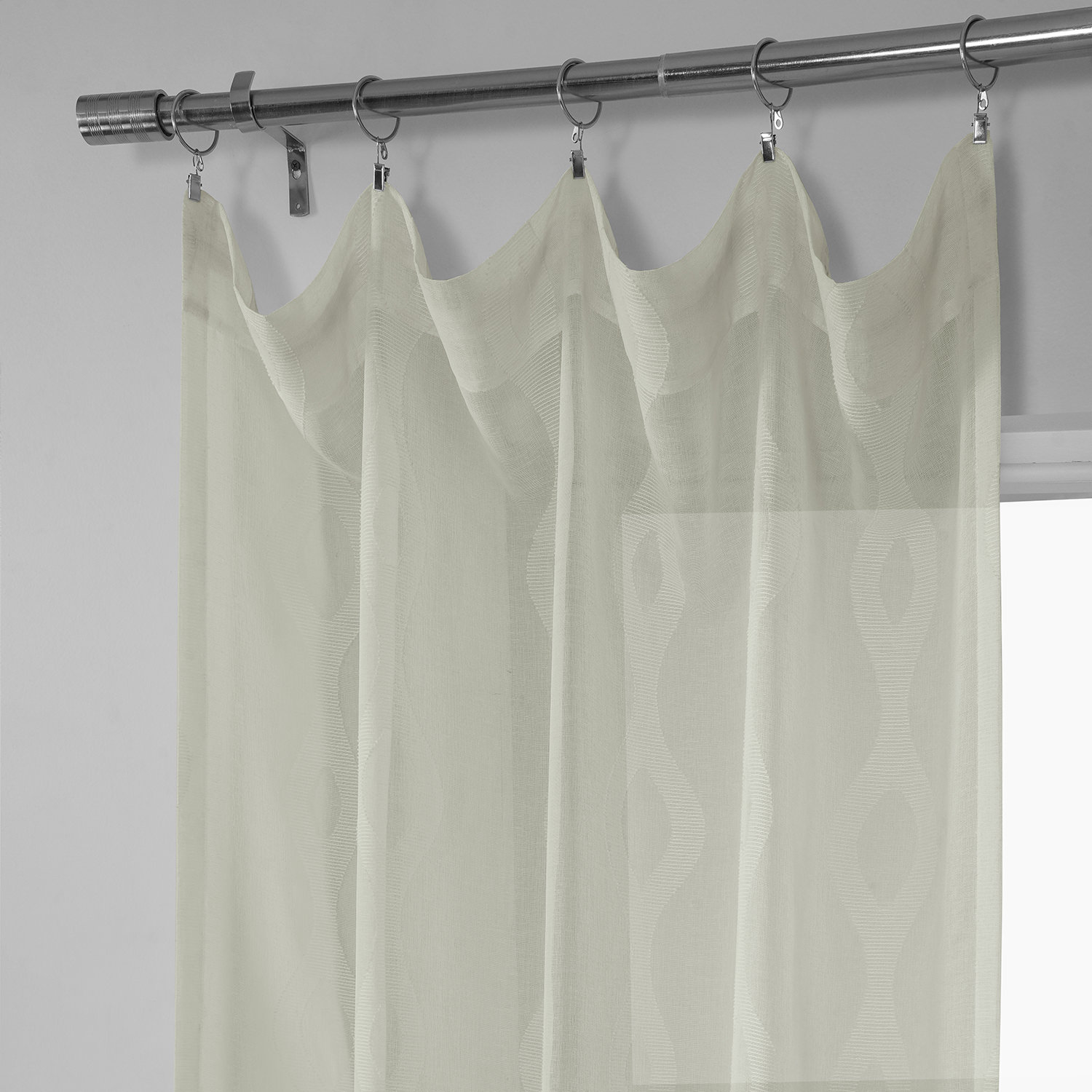 Vega White Patterned Linen Sheer Curtain