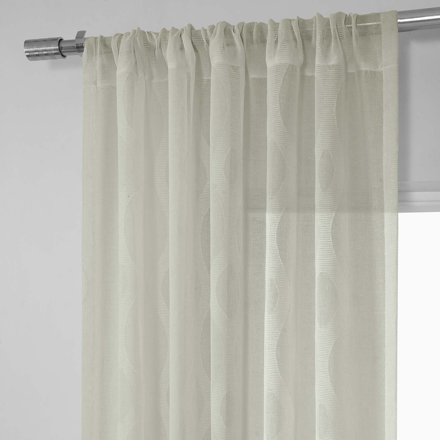 Vega White Patterned Linen Sheer Curtain