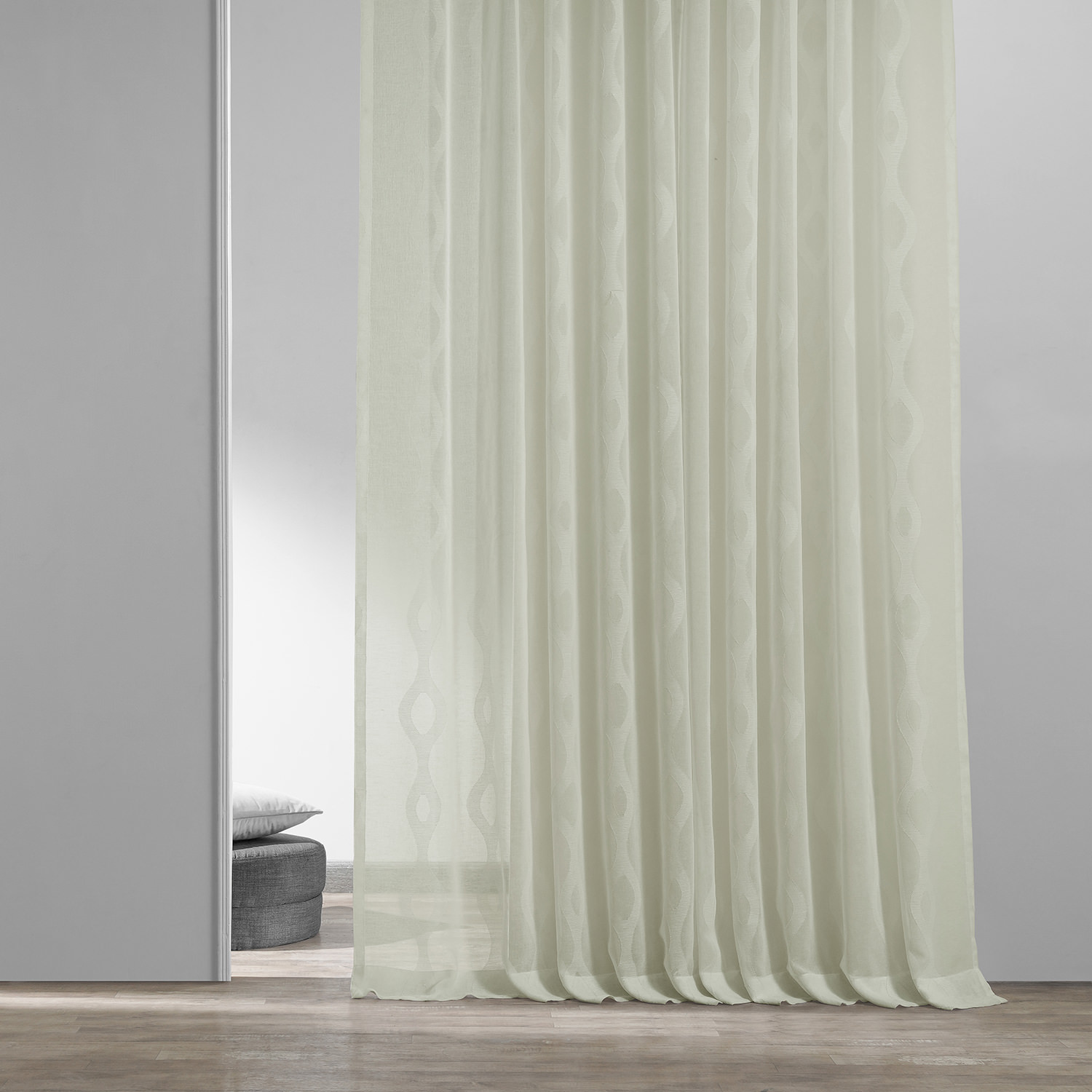 Vega White Patterned Linen Sheer Curtain