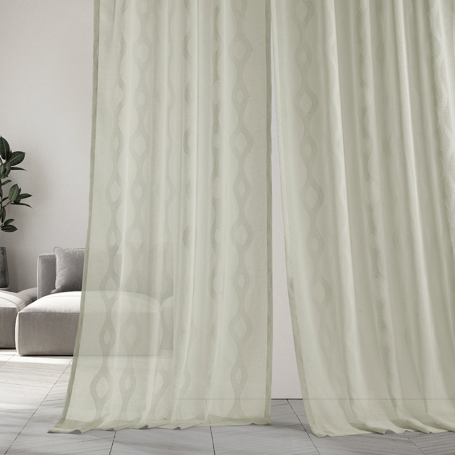 Vega White Patterned Linen Sheer Curtain