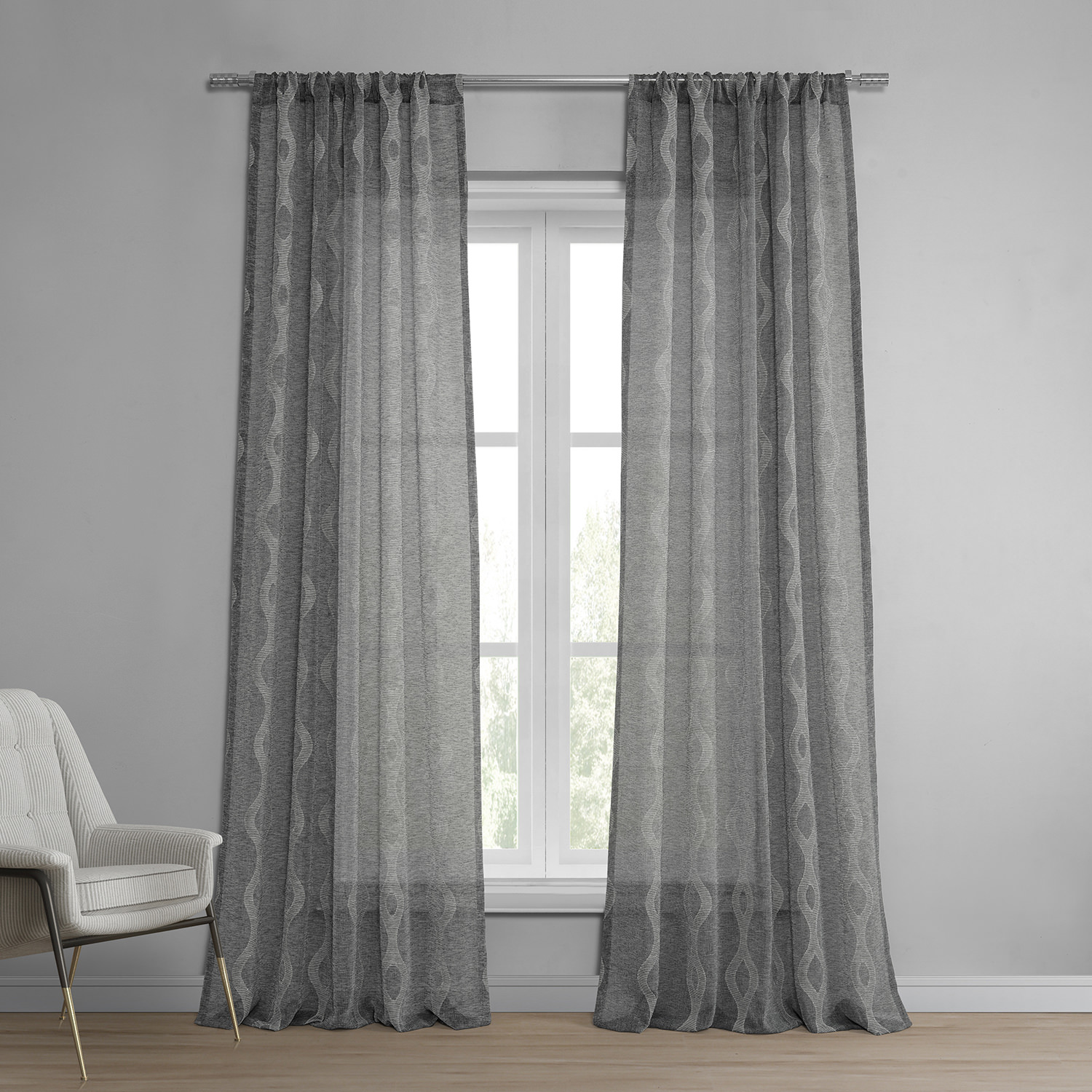 Vega Charcoal Patterned Linen Sheer Curtain