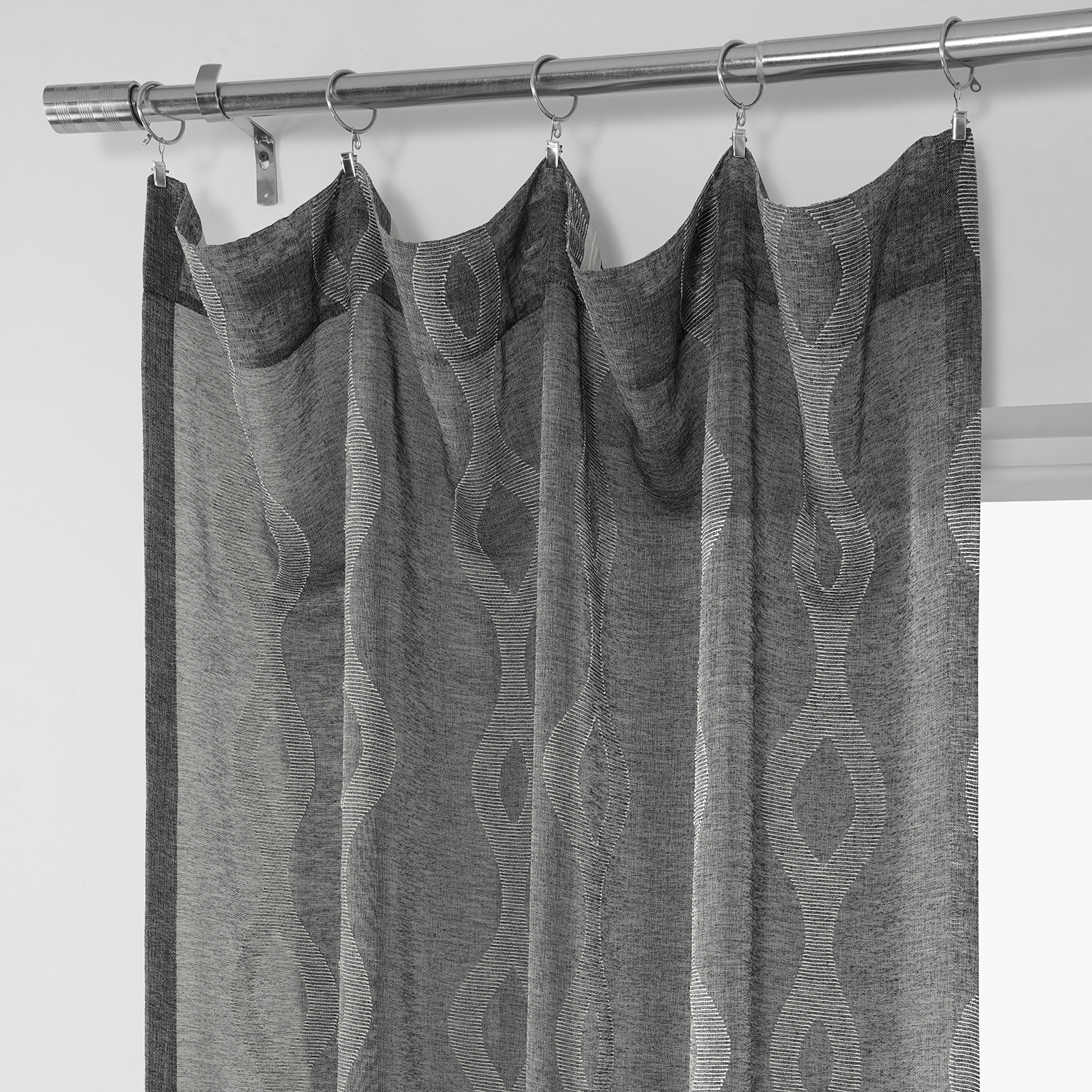 Vega Charcoal Patterned Linen Sheer Curtain