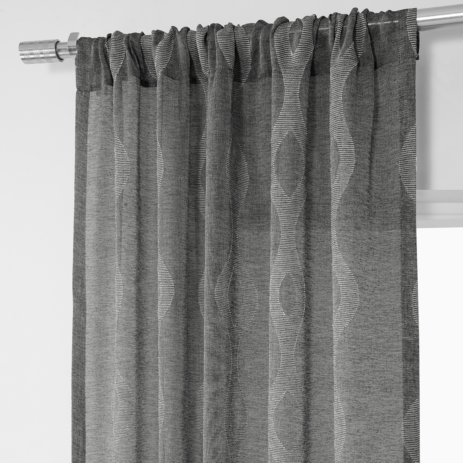 Vega Charcoal Patterned Linen Sheer Curtain