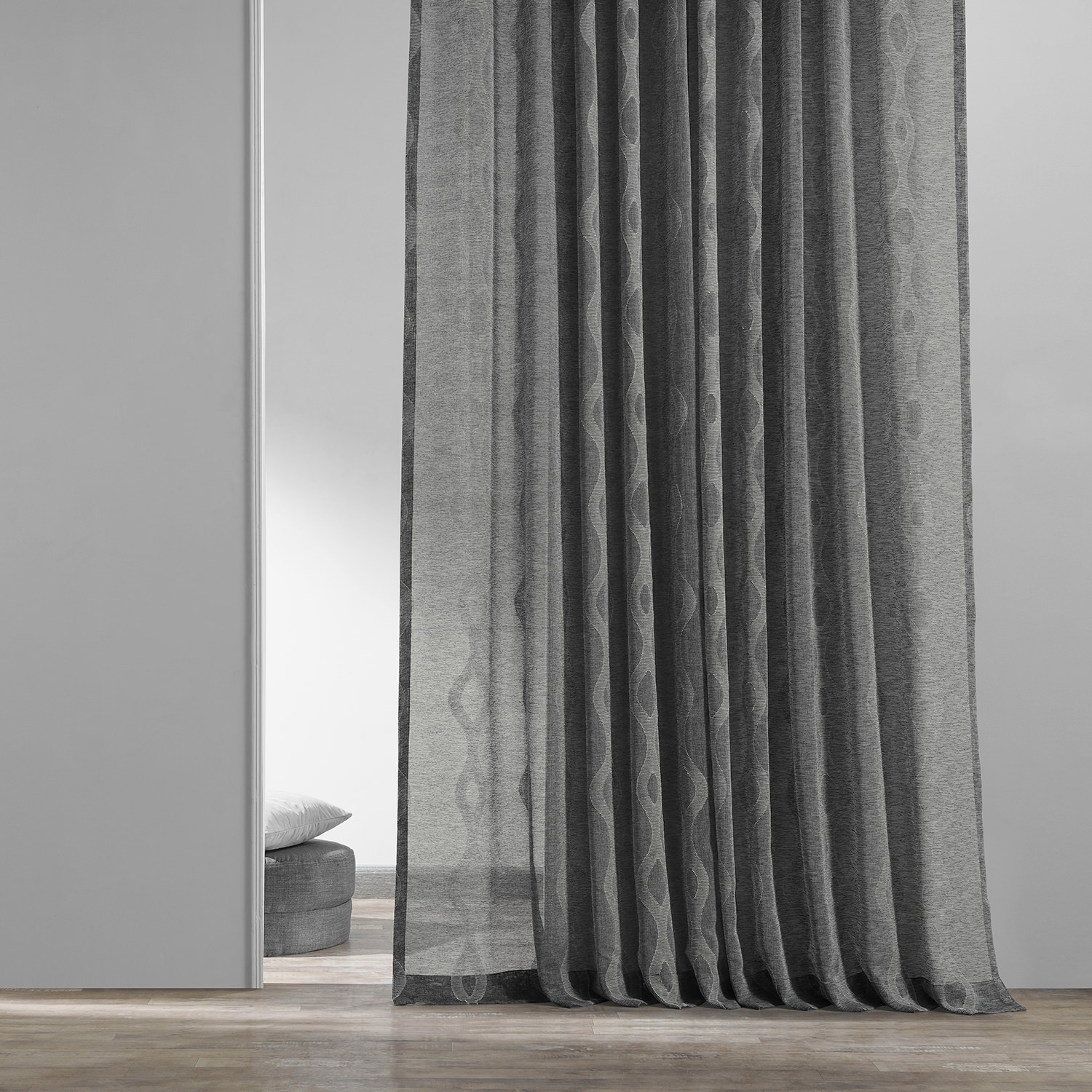 Vega Charcoal Patterned Linen Sheer Curtain